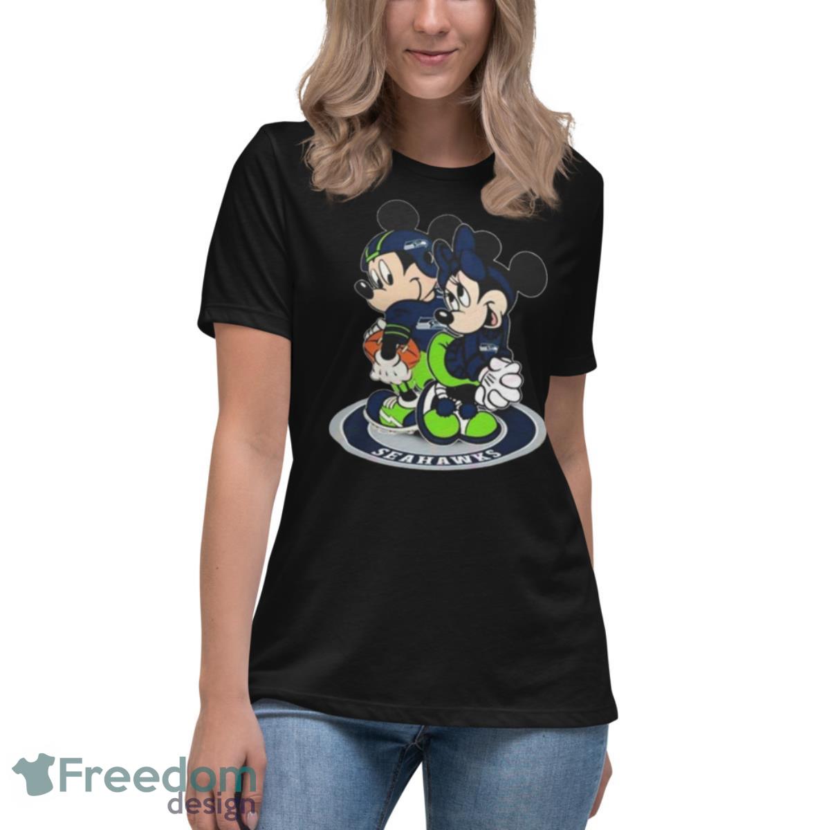 NFL Seattle Seahawks Mickey Mouse And Minnie Mouse Shirt - Womens Relaxed Short Sleeve Jersey Tee NFL Seattle Seahawks Mickey Mouse And Minnie Mouse Shirt - Womens Relaxed Short Sleeve Jersey Tee