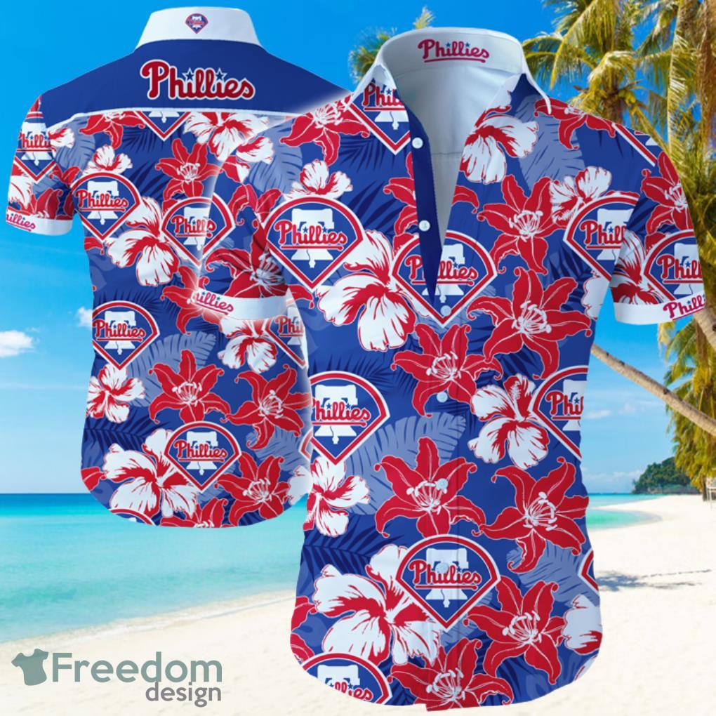 Philadelphia Phillies Logo Red Flower Hawaiian Summer Beach Shirt Full Print Product Photo 1