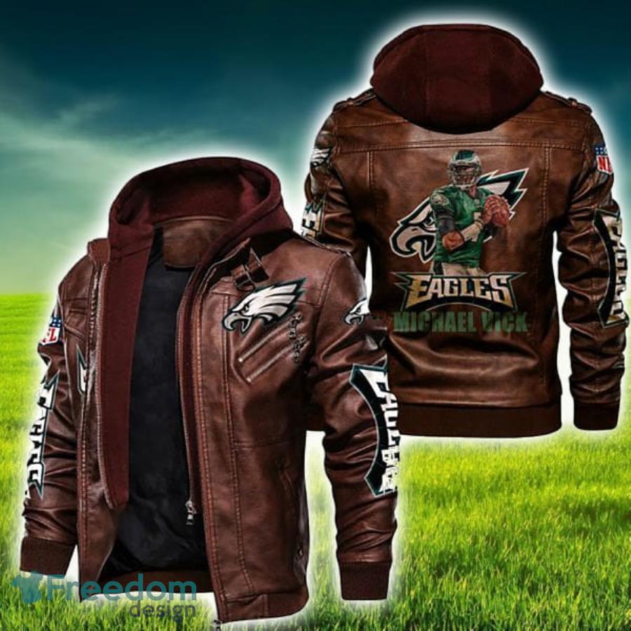 Philadelphia Eagles Logo NFL Brown Black Leather Jacket - Freedomdesign