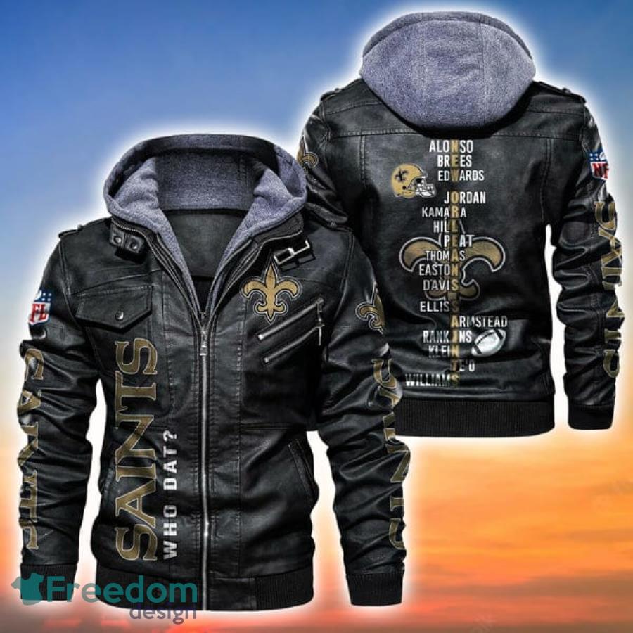 New Orleans Saints Logo NFL Brown Black Leather Jacket - Freedomdesign