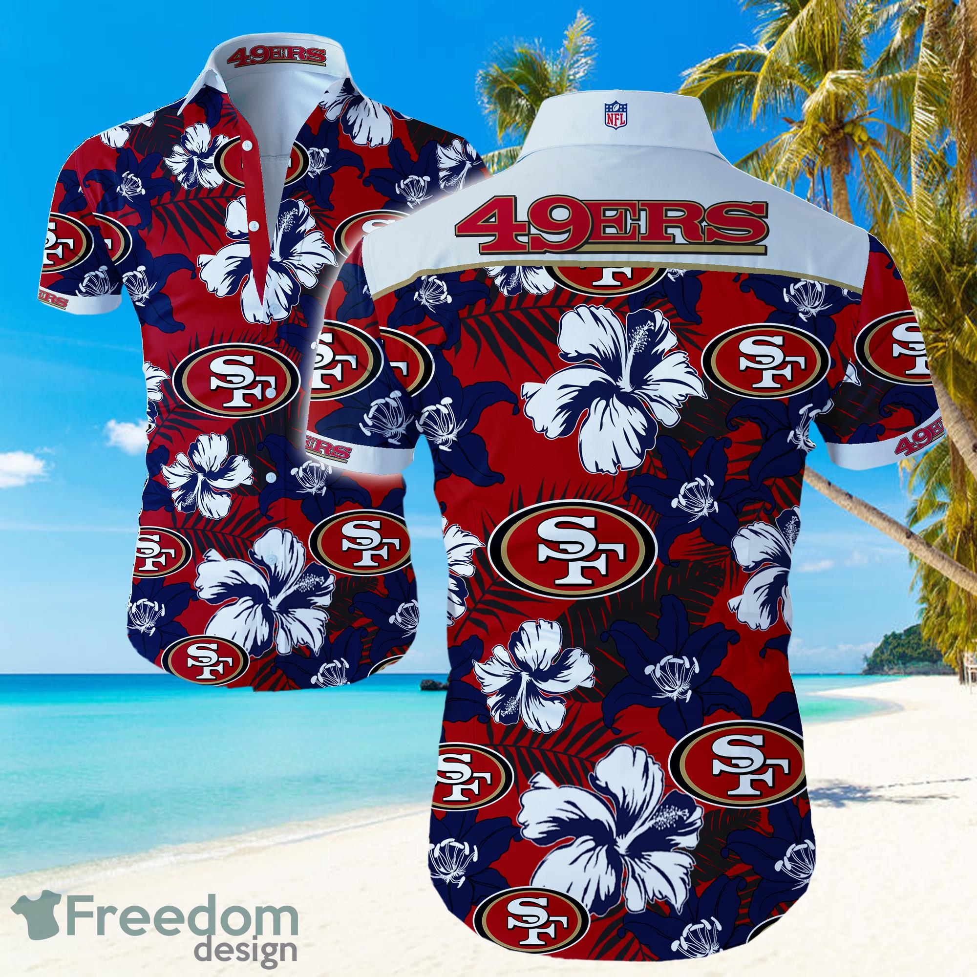 San Francisco 49ers Logo Dark Shirt Hawaiian Summer Beach Shirt Full Print Product Photo 1