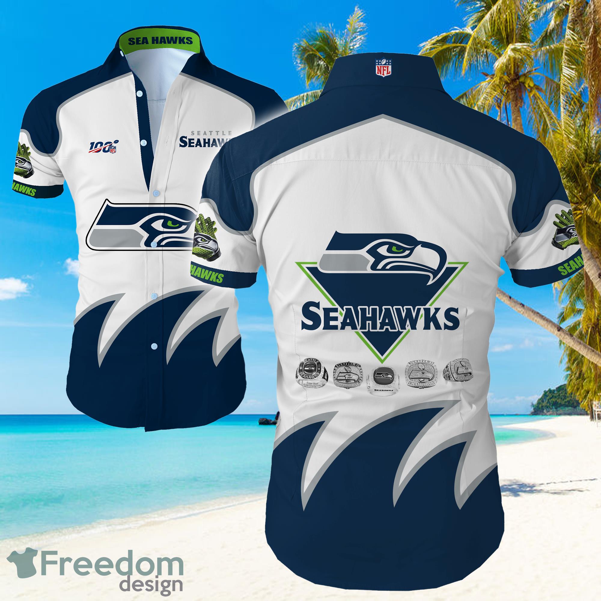 Seattle Seahawks Big Logo Hawaiian Summer Beach Shirt Full Print Product Photo 1