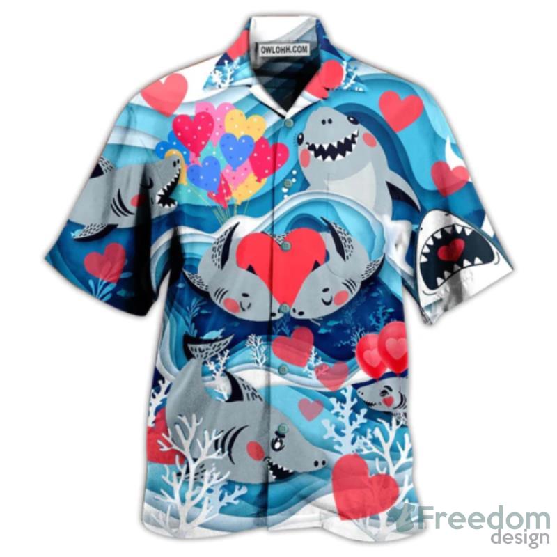 Shark Couple Heart Shape Happy Valentine's Day Hawaiian Shirt Product Photo 1