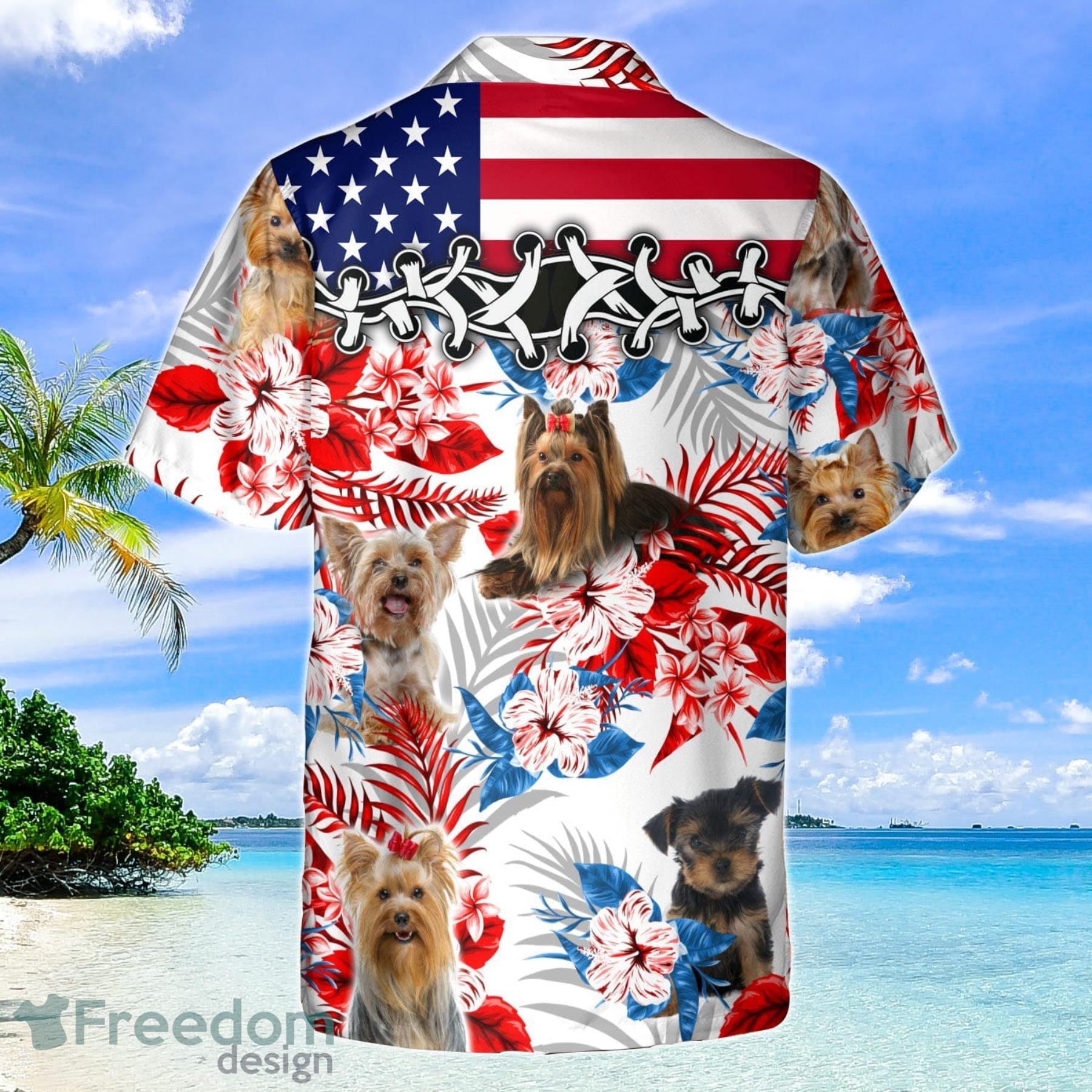 Yorkshire Terrier American Flag Tropical Flower Hawaiian Shirt For Dog Lover Product Photo 2