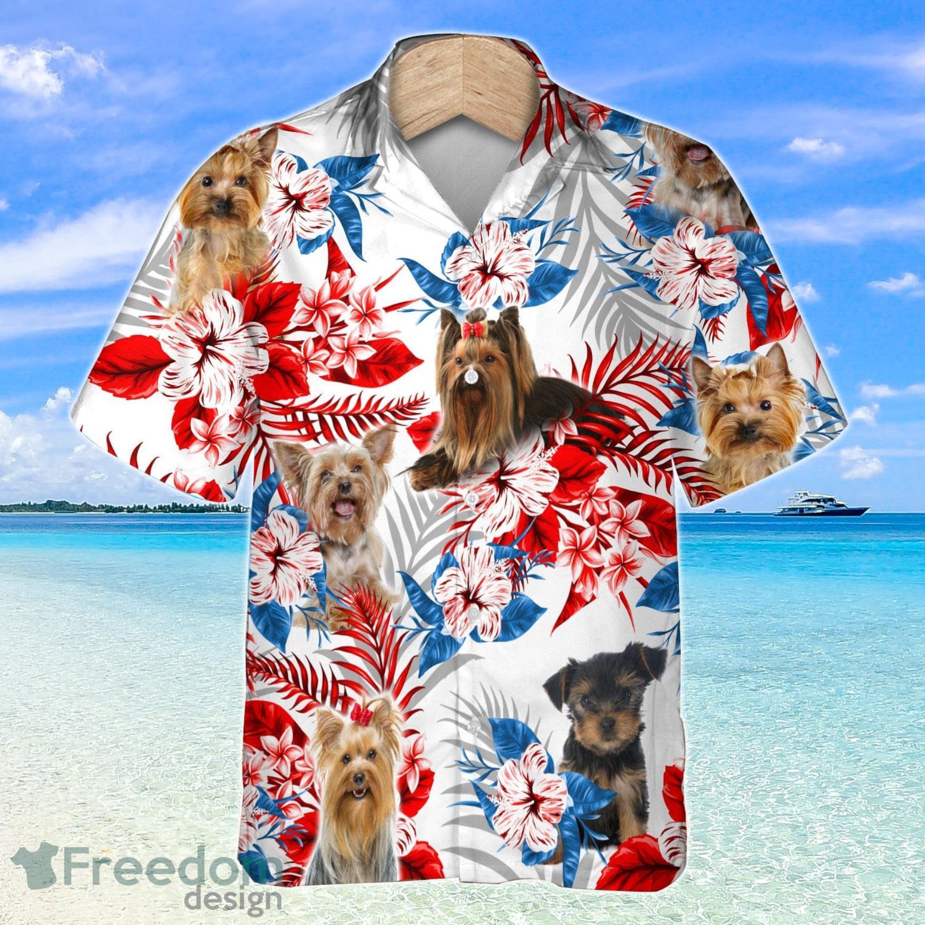 Yorkshire Terrier American Flag Tropical Flower Hawaiian Shirt For Dog Lover Product Photo 1