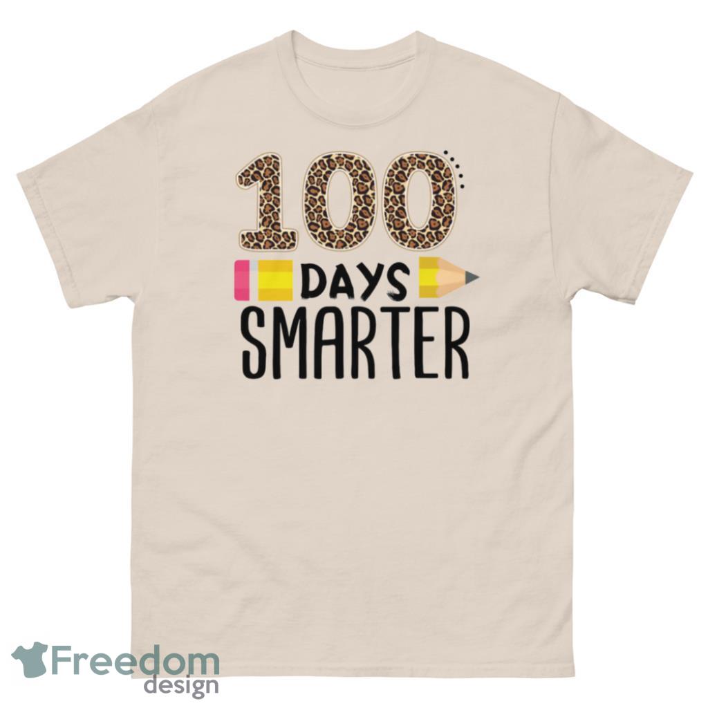 100 Days Smarter Pencil Teacher Students Leopard T-Shirt Product Photo 2