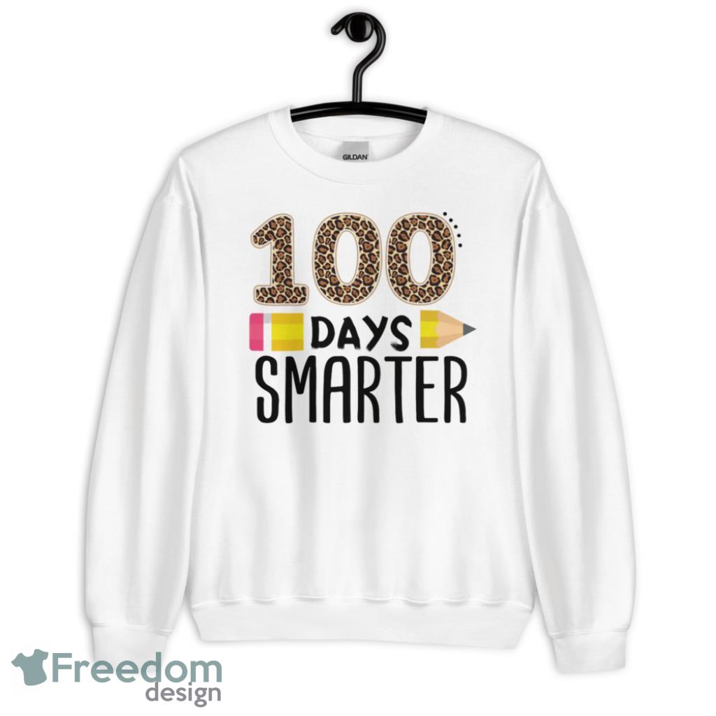 100 Days Smarter Pencil Teacher Students Leopard T-Shirt Product Photo 1
