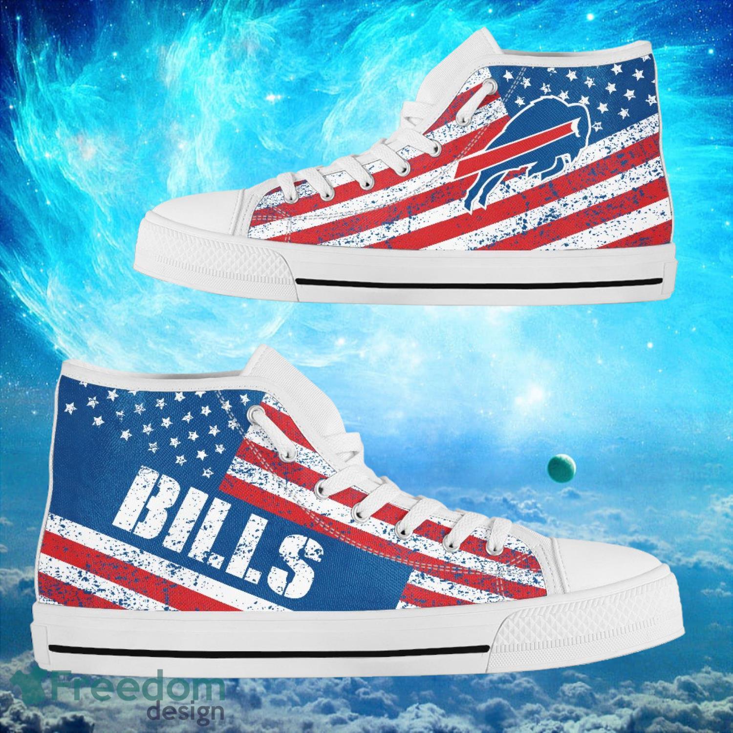 Buffalo Bills Custom America Flag Italic Vintage Style High Top Shoes Product Photo 2