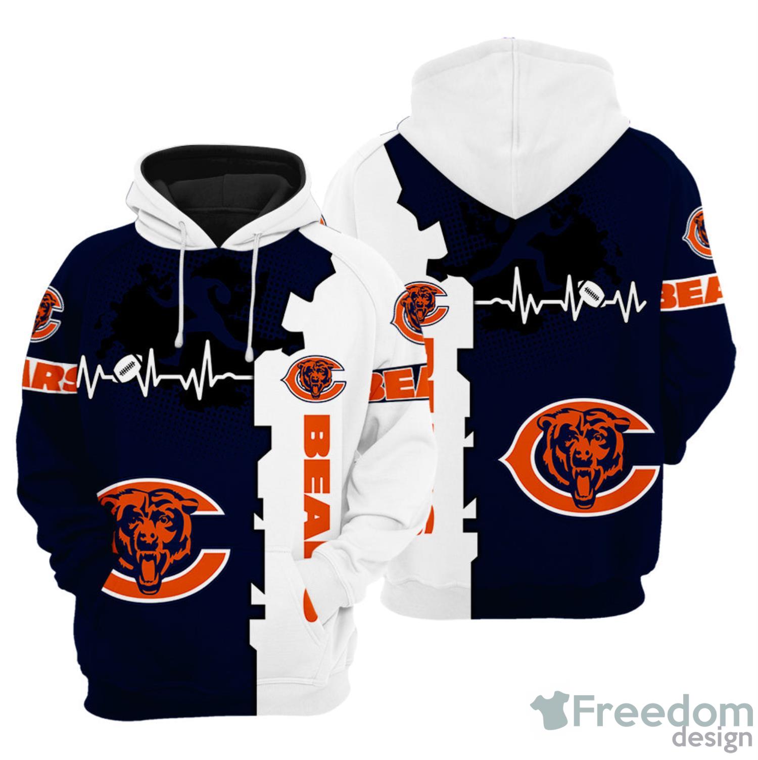 Chicago Bears And Chicago Cubs Heartbeat Love Ripped 3D Hoodie - Peto Rugs