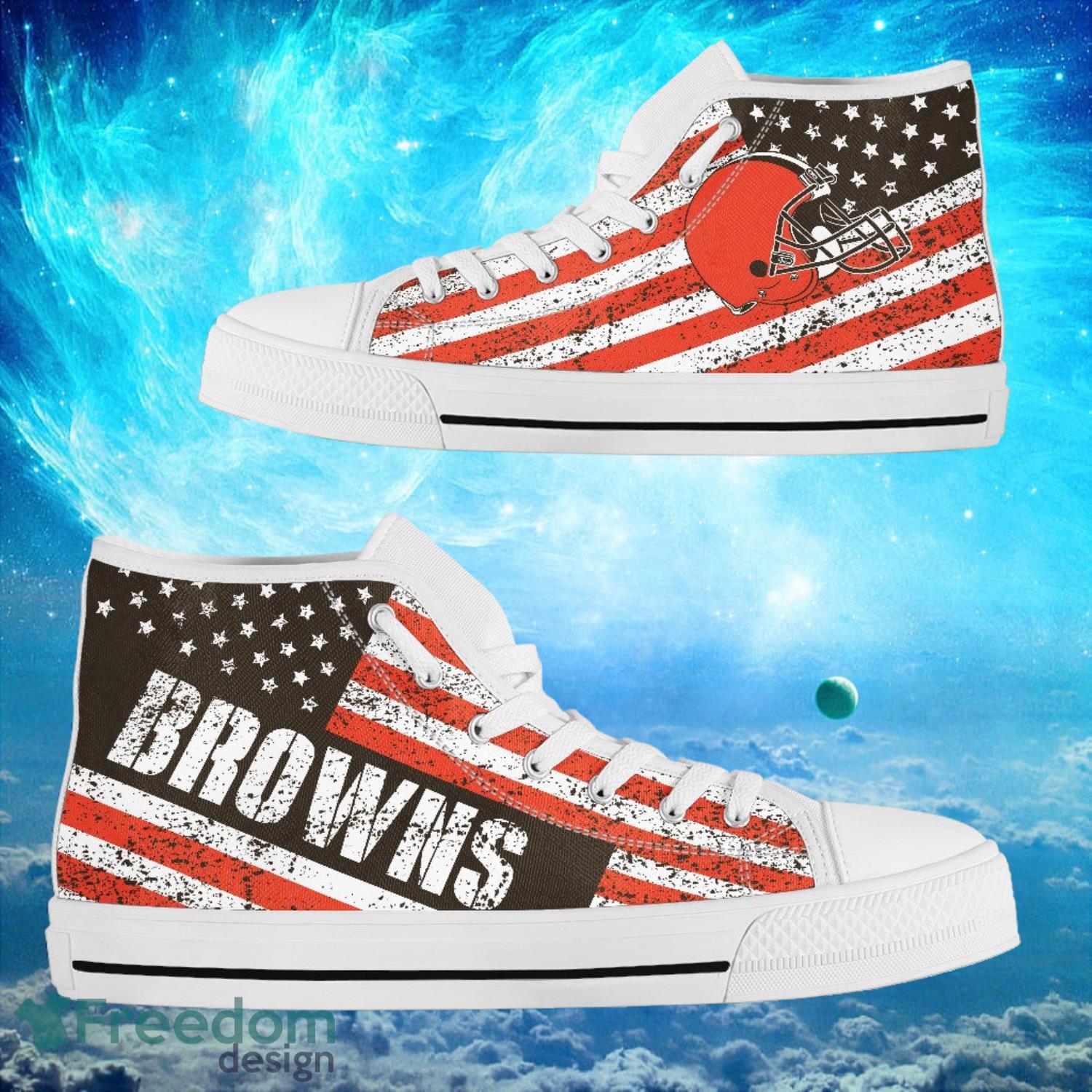 Cleveland Browns Custom America Flag Italic Vintage Style High Top Shoes Product Photo 2