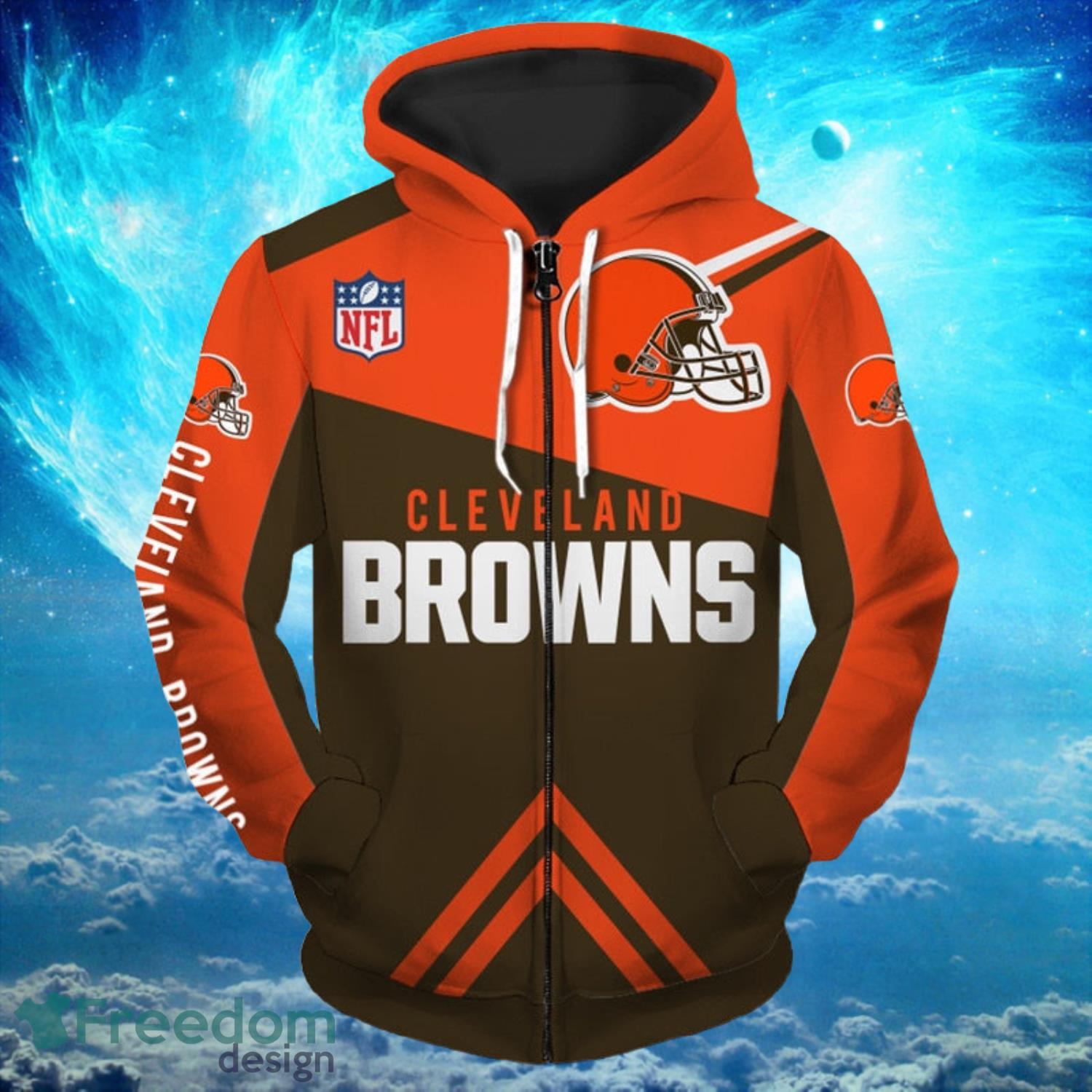 Cleveland Browns NFL Zip Orange Hoodies Print Full Product Photo 1