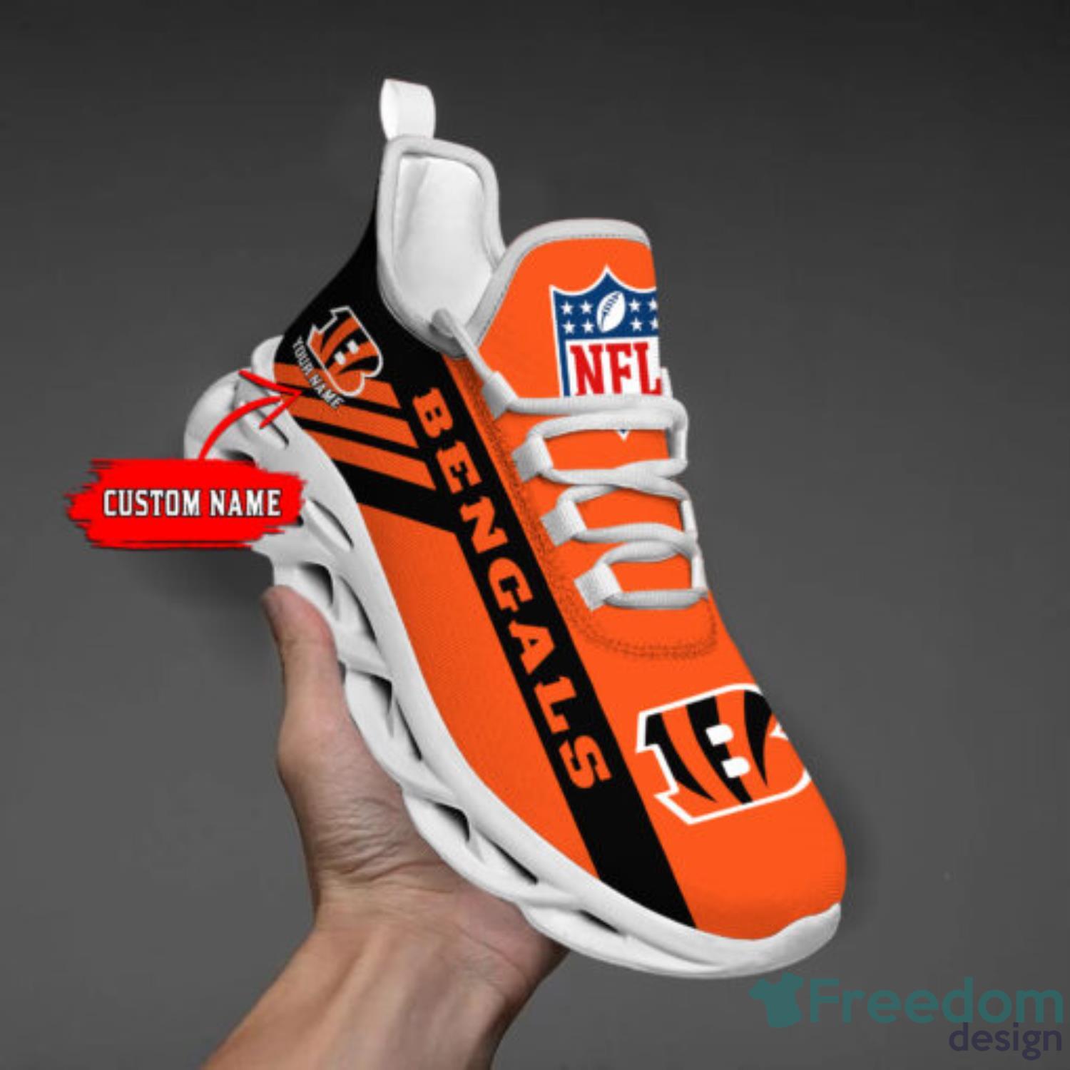 Cincinnati Bengals Exotic Ugly Christmas Snow Flowers Orange Color Sneakers  Max Soul Shoes For Fans Gift - Banantees