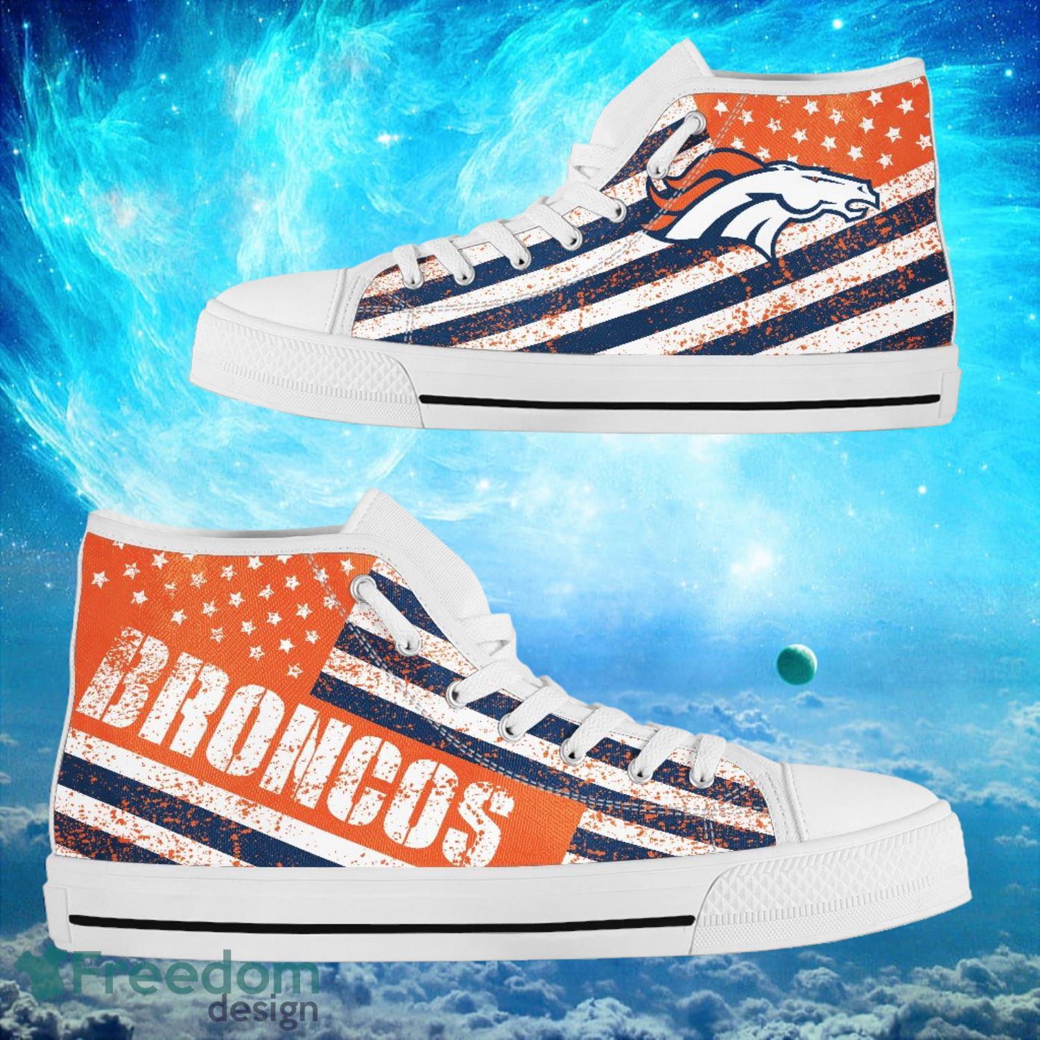 Denver Broncos Custom America Flag Italic Vintage Style High Top Shoes Product Photo 2