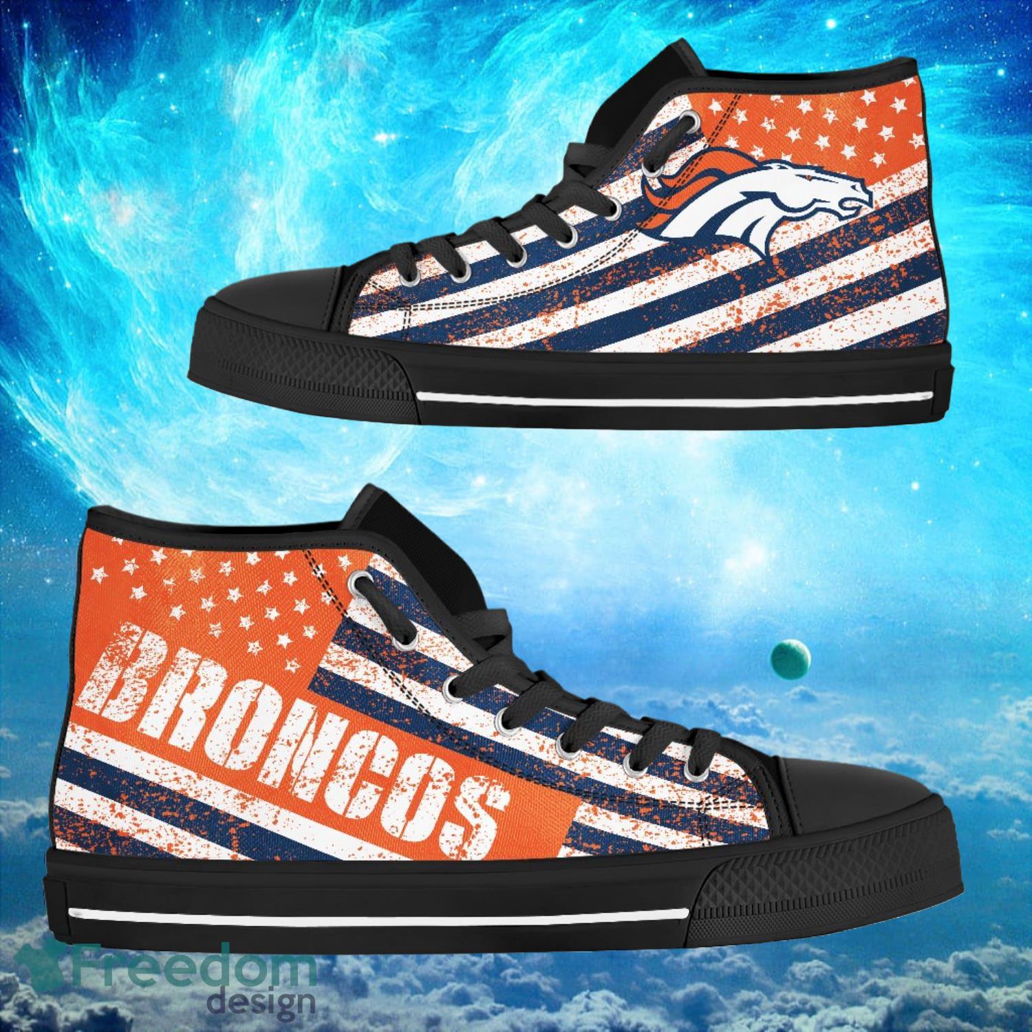 Denver Broncos Custom America Flag Italic Vintage Style High Top Shoes Product Photo 1