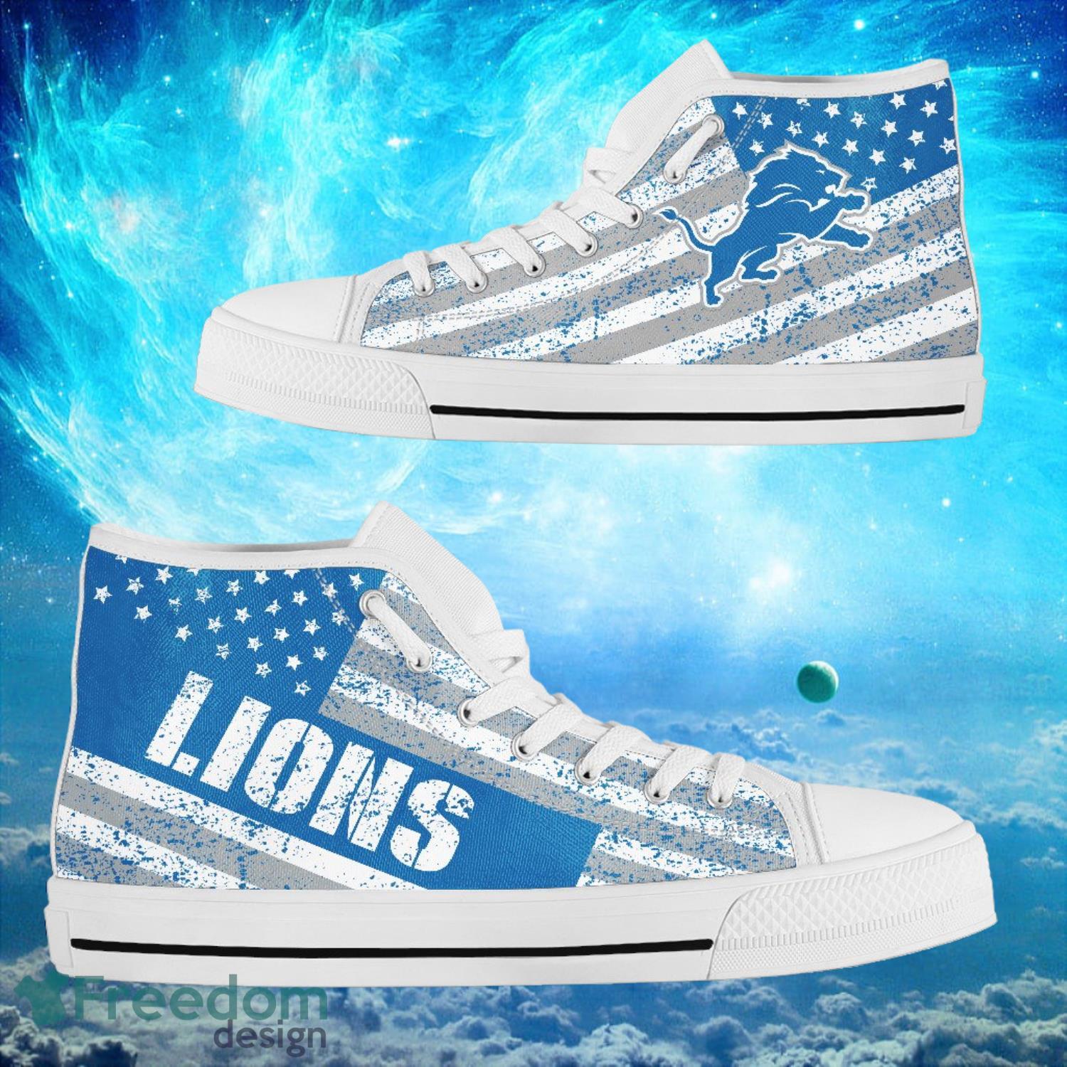 Detroit Lions Custom America Flag Italic Vintage Style High Top Shoes Product Photo 2