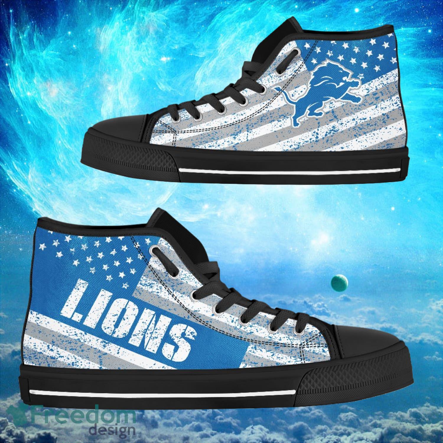 Detroit Lions Custom America Flag Italic Vintage Style High Top Shoes Product Photo 1