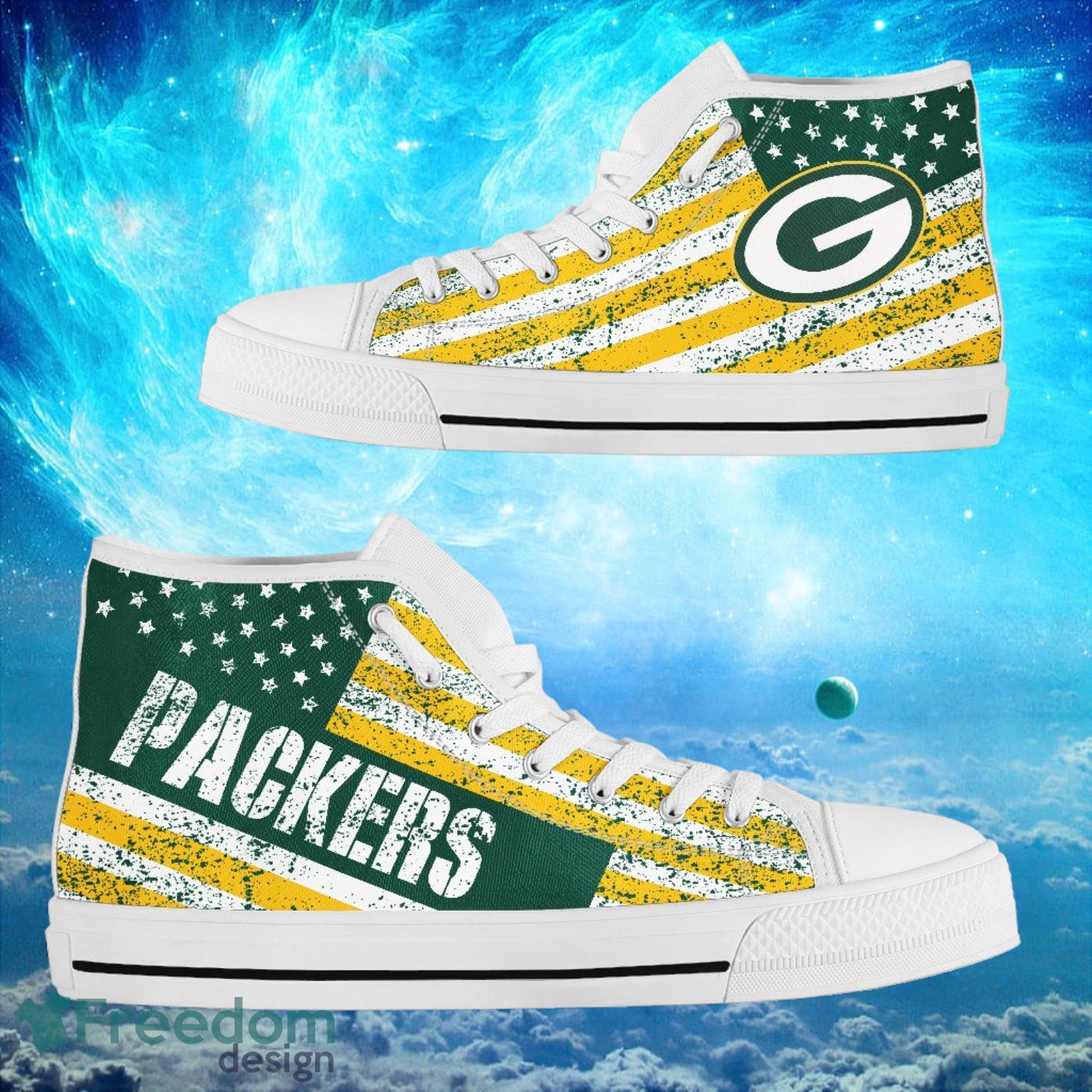 Green Bay Packers Custom America Flag Italic Vintage Style High Top Shoes Product Photo 2