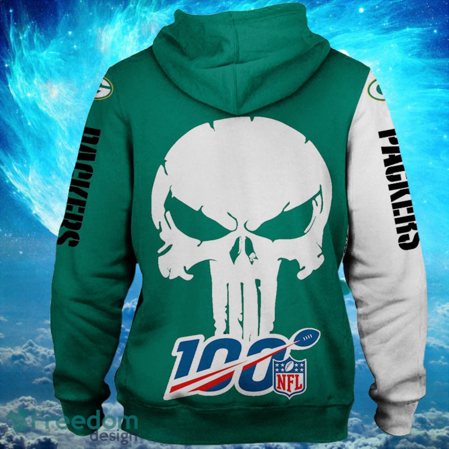 Green Bay Packers Zip White Skull Hoodies Print Full Product Photo 2