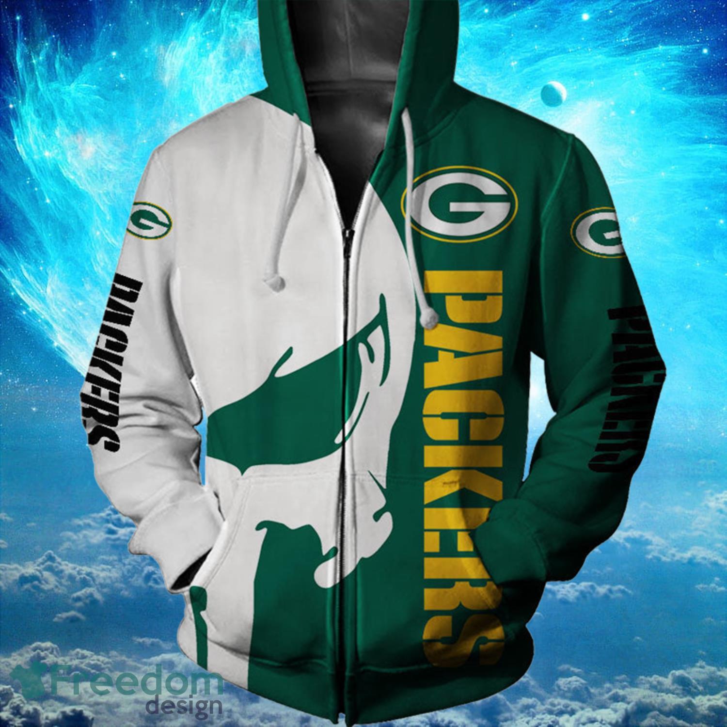 Green Bay Packers Zip White Skull Hoodies Print Full Product Photo 1