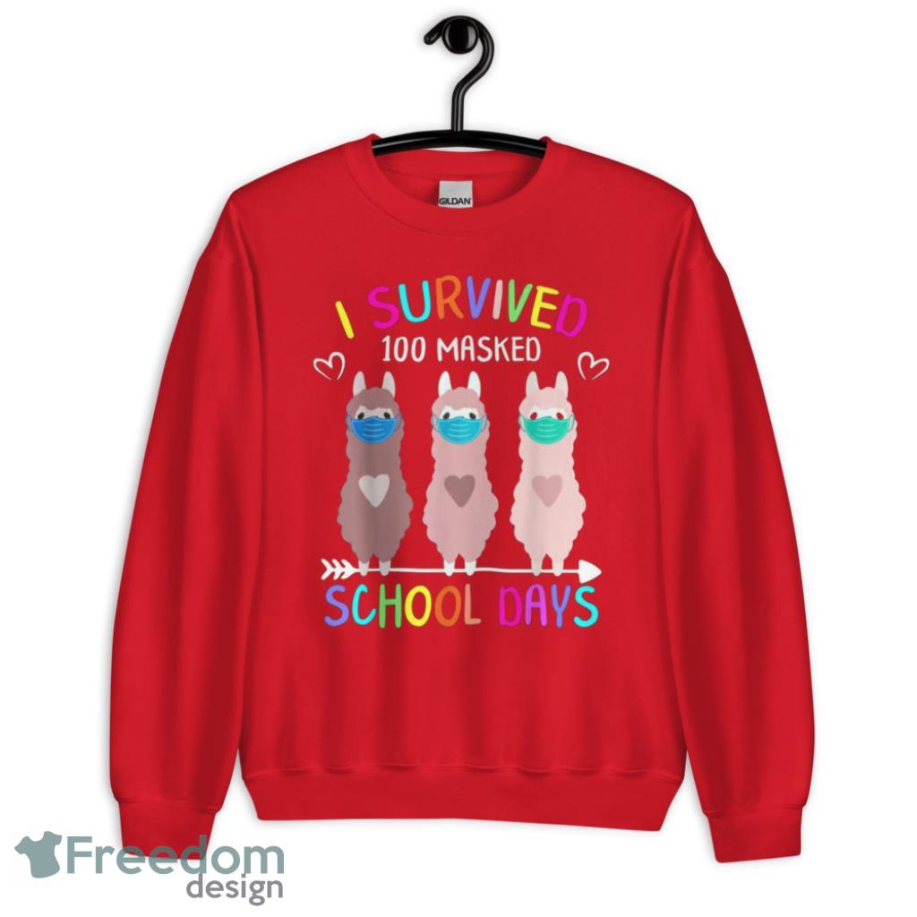 I Survived 100 Masked School Llama Virtual Teacher T-Shirt Product Photo 2 I Survived 100 Masked School Llama Virtual Teacher T-Shirt Product Photo 2