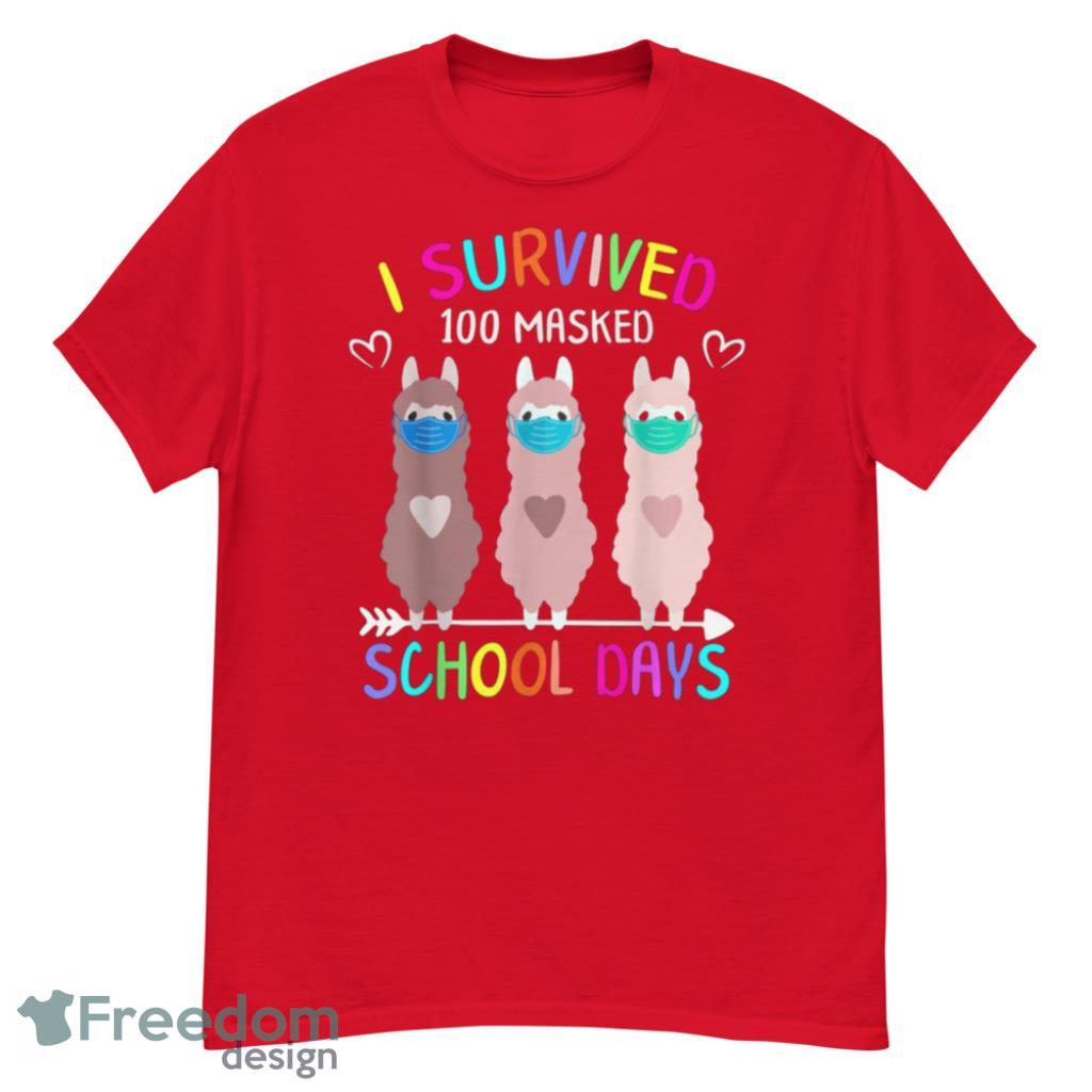 I Survived 100 Masked School Llama Virtual Teacher T-Shirt Product Photo 4 I Survived 100 Masked School Llama Virtual Teacher T-Shirt Product Photo 4