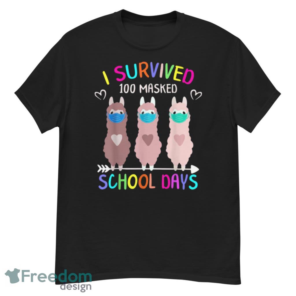 I Survived 100 Masked School Llama Virtual Teacher T-Shirt Product Photo 6 I Survived 100 Masked School Llama Virtual Teacher T-Shirt Product Photo 6