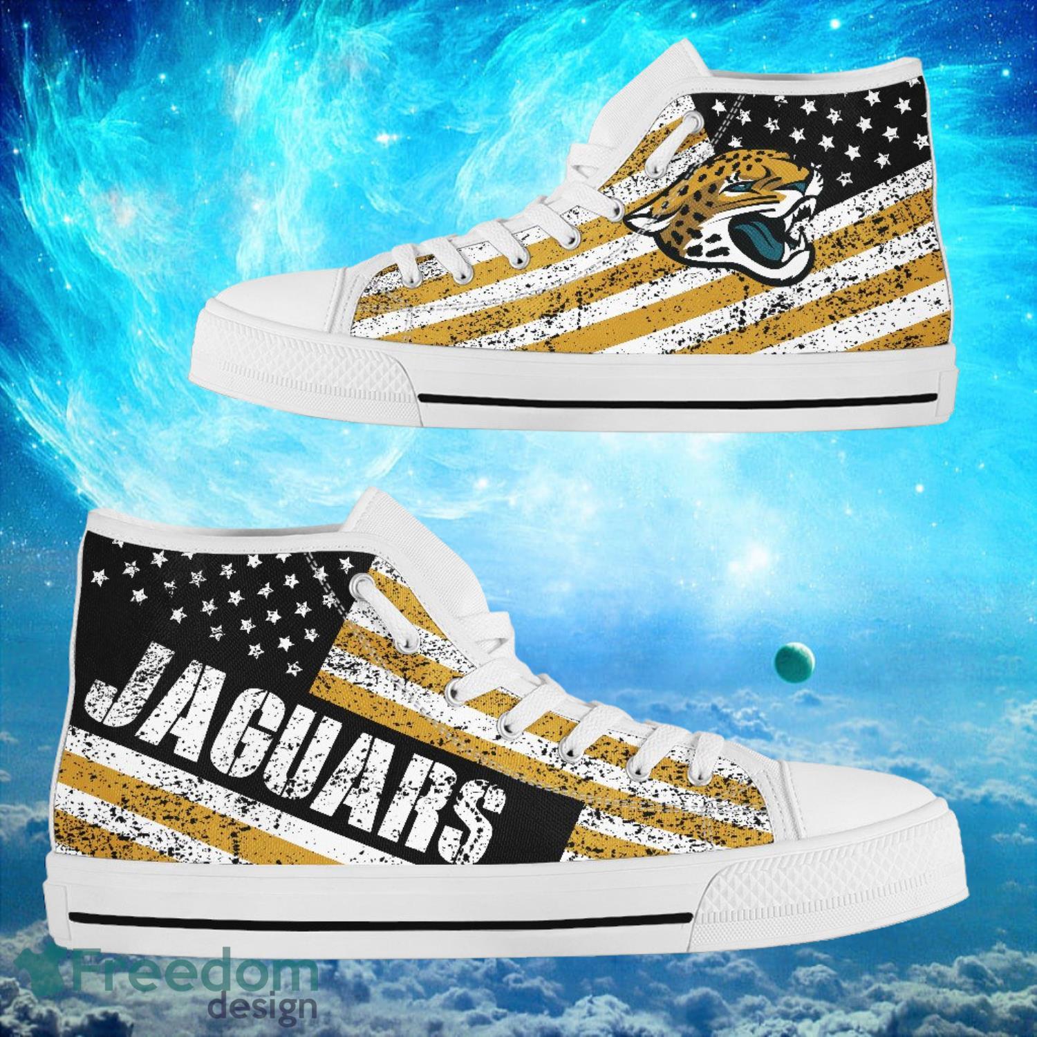 Jacksonville Jaguars Custom America Flag Italic Vintage Style High Top Shoes Product Photo 2