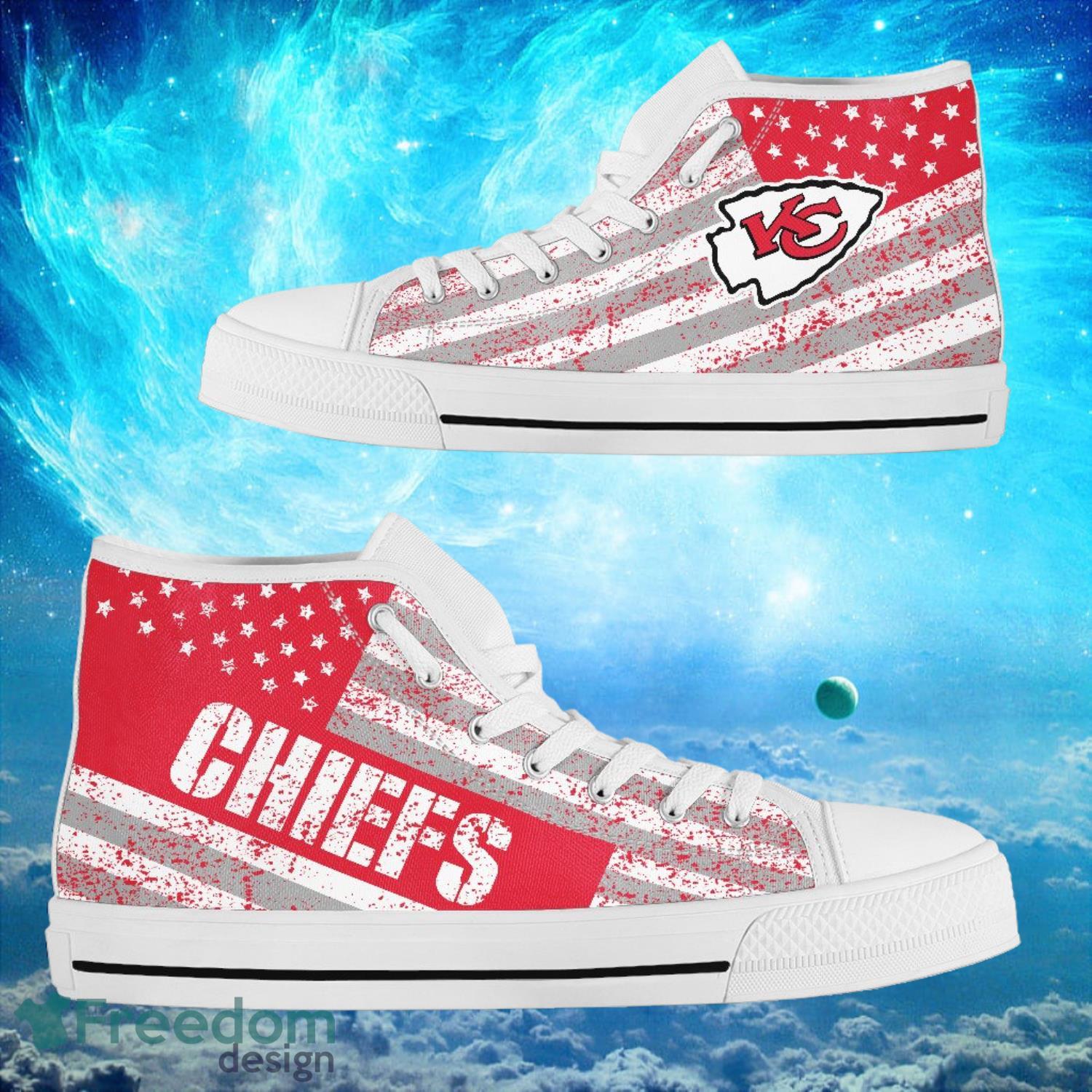 Kansas City Chiefs Custom America Flag Italic Vintage Style High Top Shoes Product Photo 2