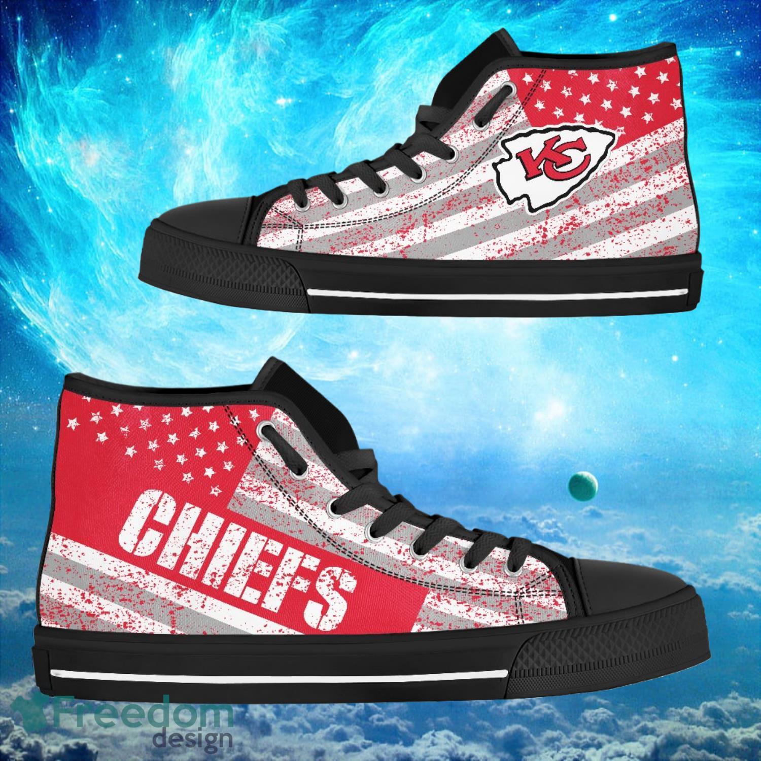 Kansas City Chiefs Custom America Flag Italic Vintage Style High Top Shoes Product Photo 1