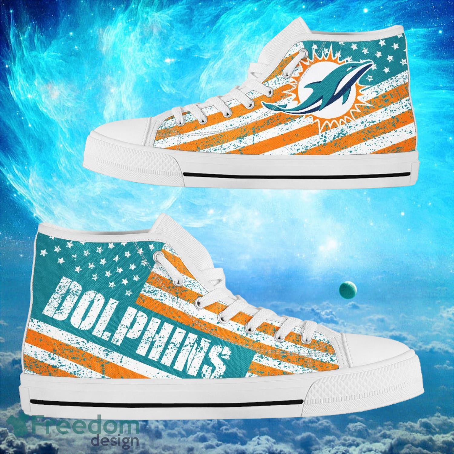 Miami Dolphins Custom America Flag Italic Vintage Style High Top Shoes Product Photo 2