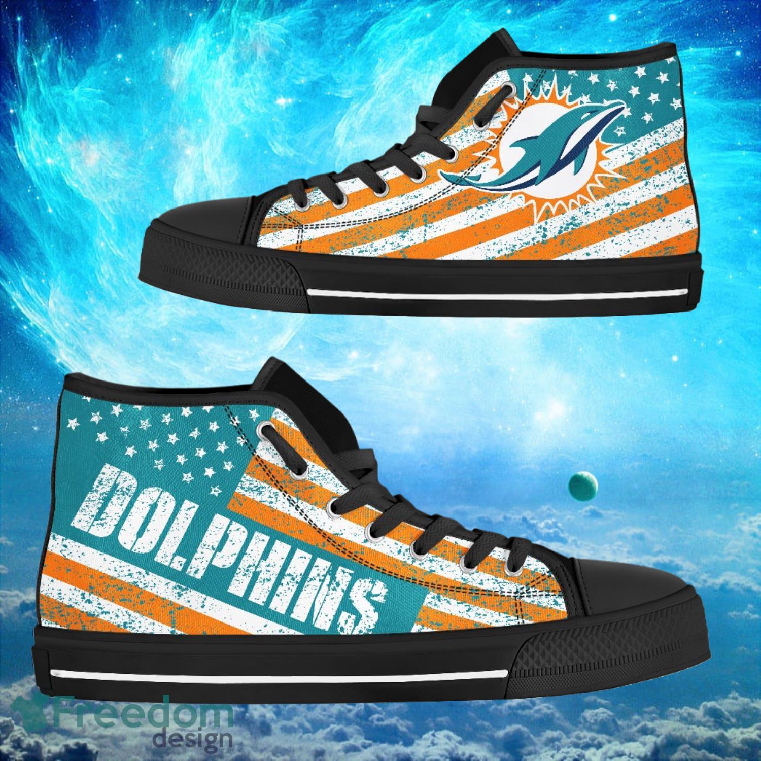 Miami Dolphins Custom America Flag Italic Vintage Style High Top Shoes Product Photo 1