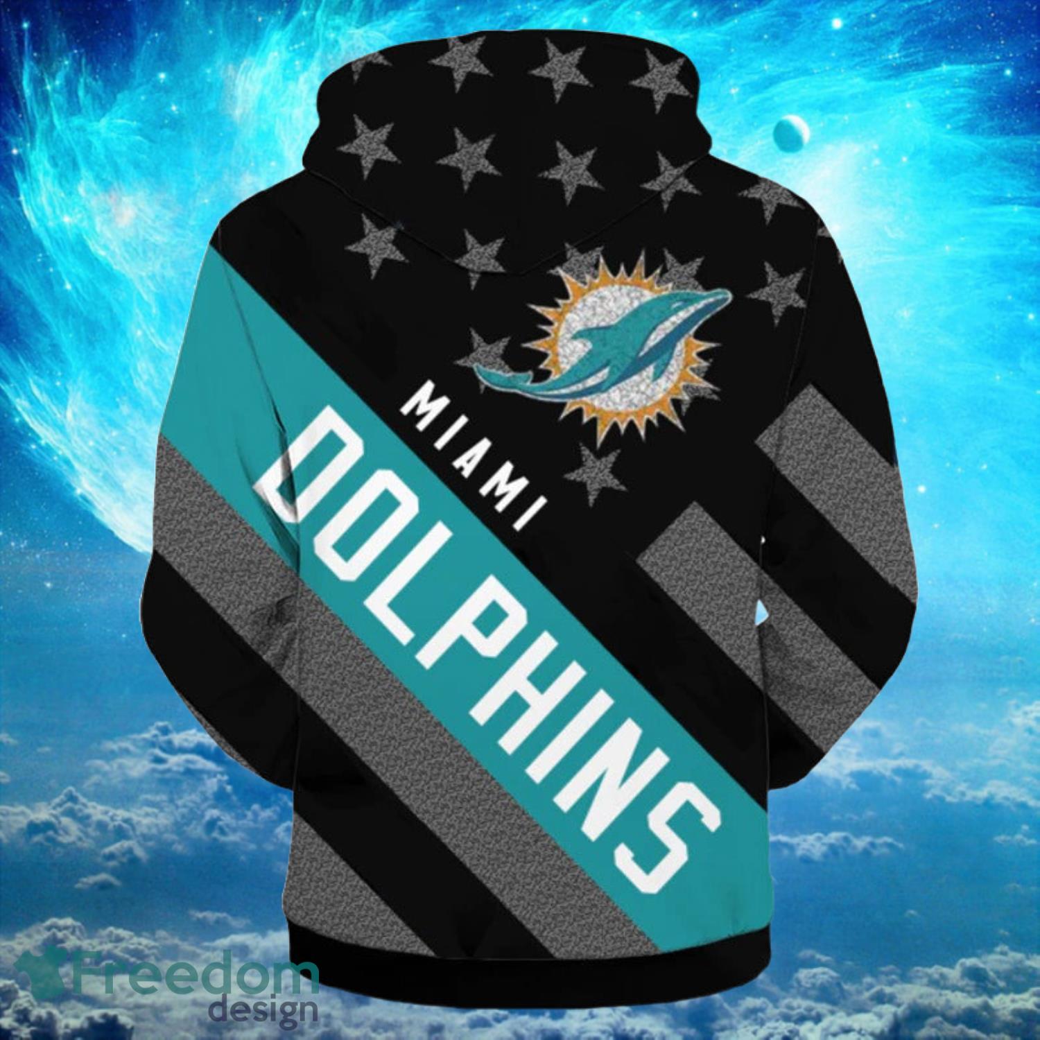 Miami Dolphins Zipper Striped Banner Dark Type Hoodies Print Full Product Photo 2