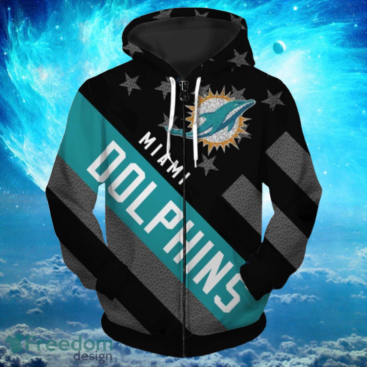 Miami Dolphins Zipper Striped Banner Dark Type Hoodies Print Full Product Photo 1