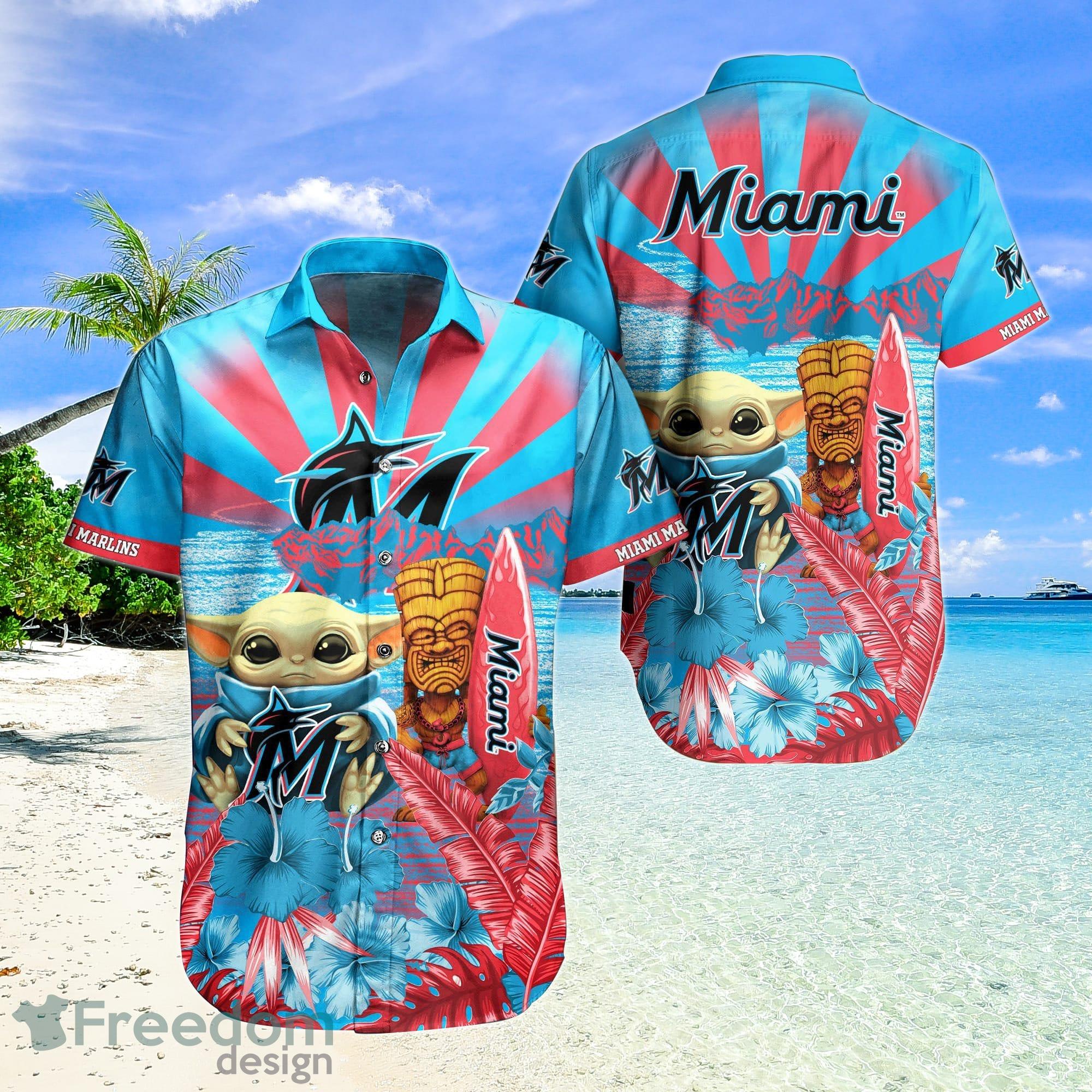 Miami Marlins MLB Flag US Background Hawaiian Shirt For Men And Women -  YesItCustom