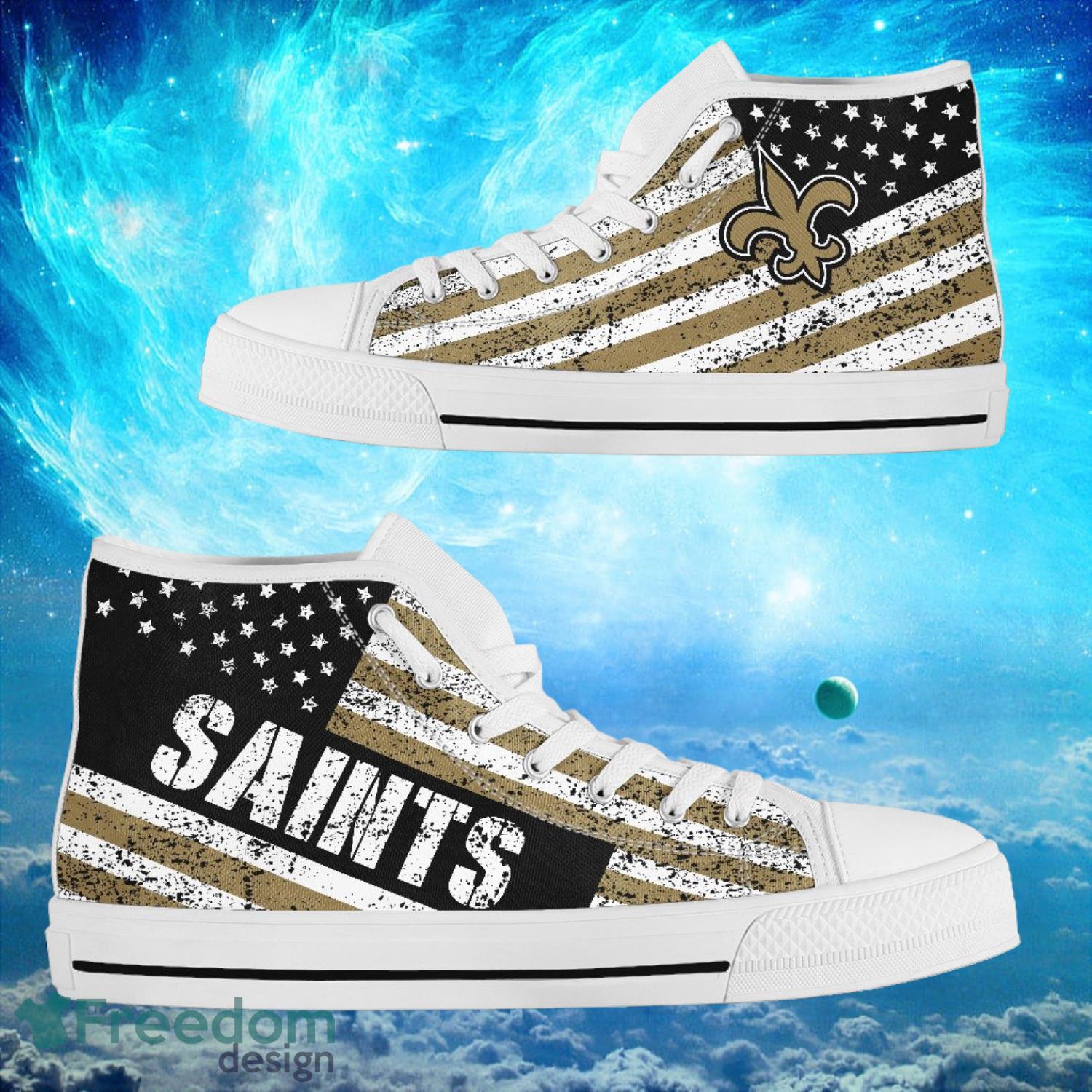 New Orleans Saints Custom America Flag Italic Vintage Style High Top Shoes Product Photo 2