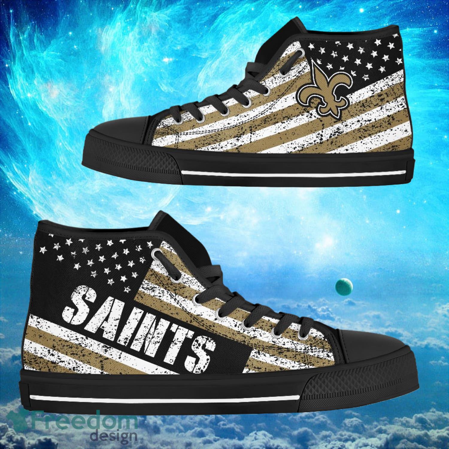 New Orleans Saints Custom America Flag Italic Vintage Style High Top Shoes Product Photo 1