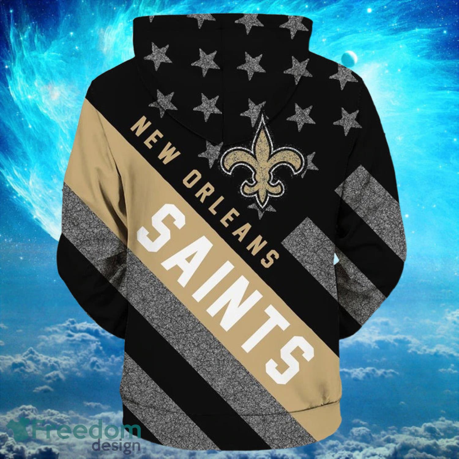 New Orleans Saints Zip Striped Banner Dark Type Hoodies Print Full Product Photo 2