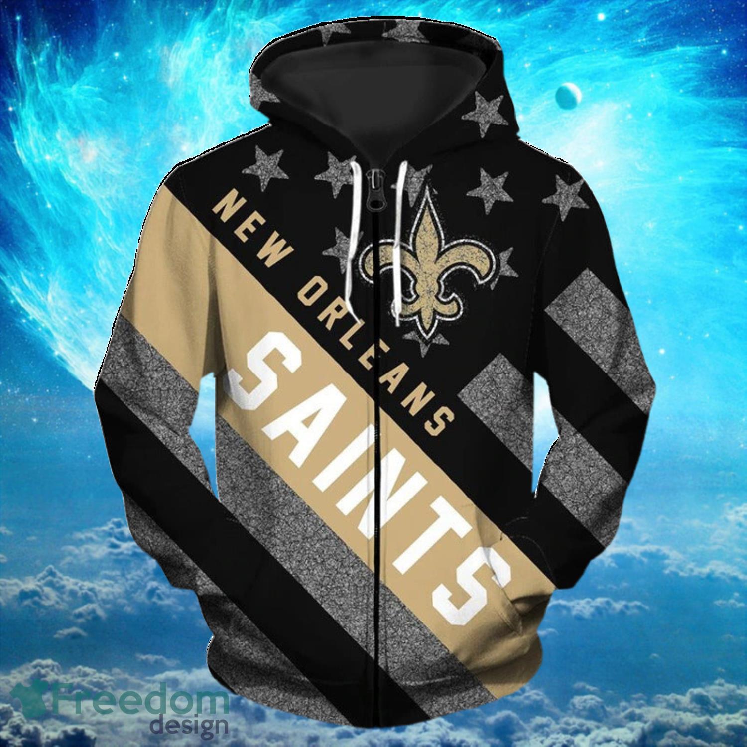 New Orleans Saints Zip Striped Banner Dark Type Hoodies Print Full Product Photo 1