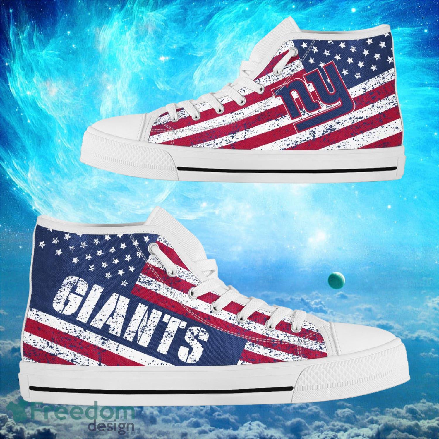 New York Giants Custom America Flag Italic Vintage Style High Top Shoes Product Photo 2