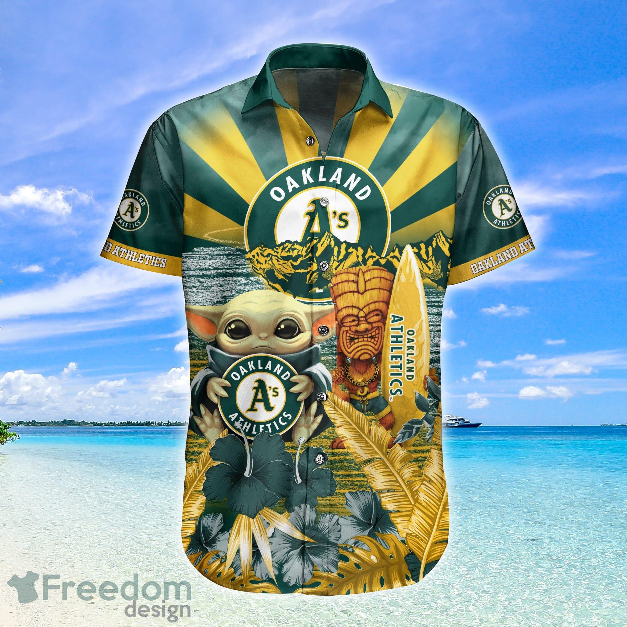 Oakland Athletics MLB Baby Yoda Tiki Flower Hawaiian Shirt - Freedomdesign