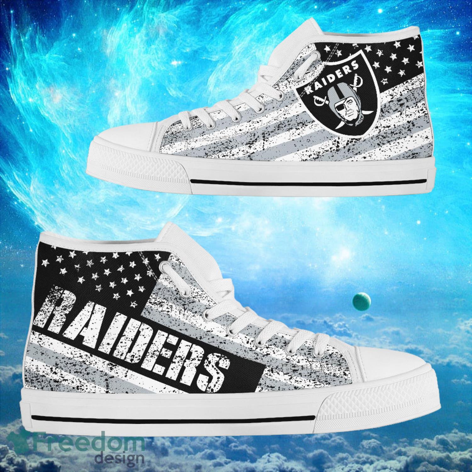 Oakland Raiders Custom America Flag Italic Vintage Style High Top Shoes Product Photo 2