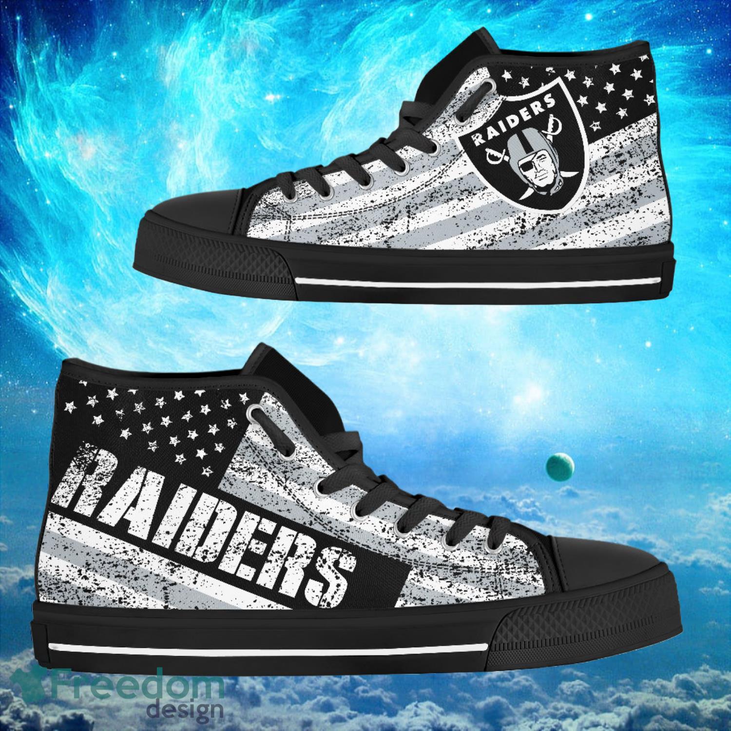 Oakland Raiders Custom America Flag Italic Vintage Style High Top Shoes Product Photo 1