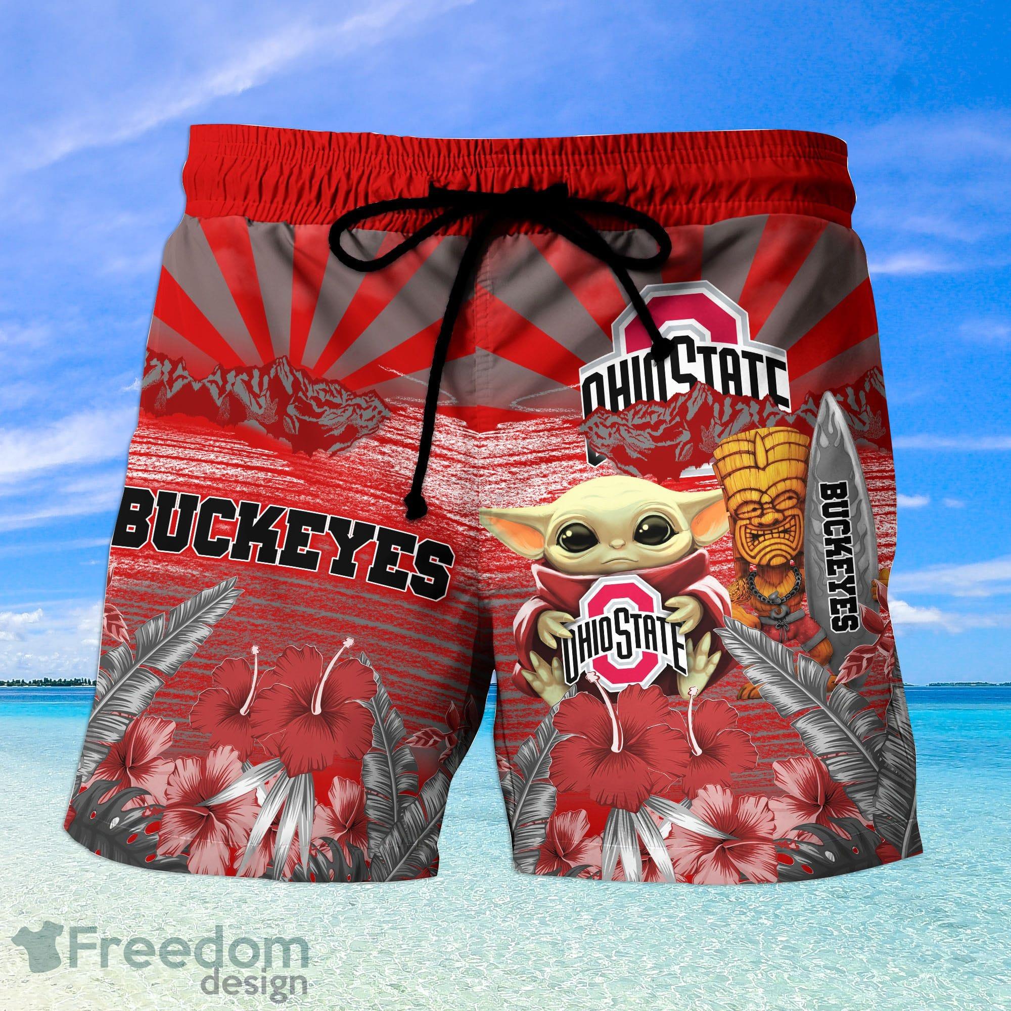 Ohio State Buckeyes Tropical Flower And Flag Pattern 3D Hawaiian Shirt And  Shorts