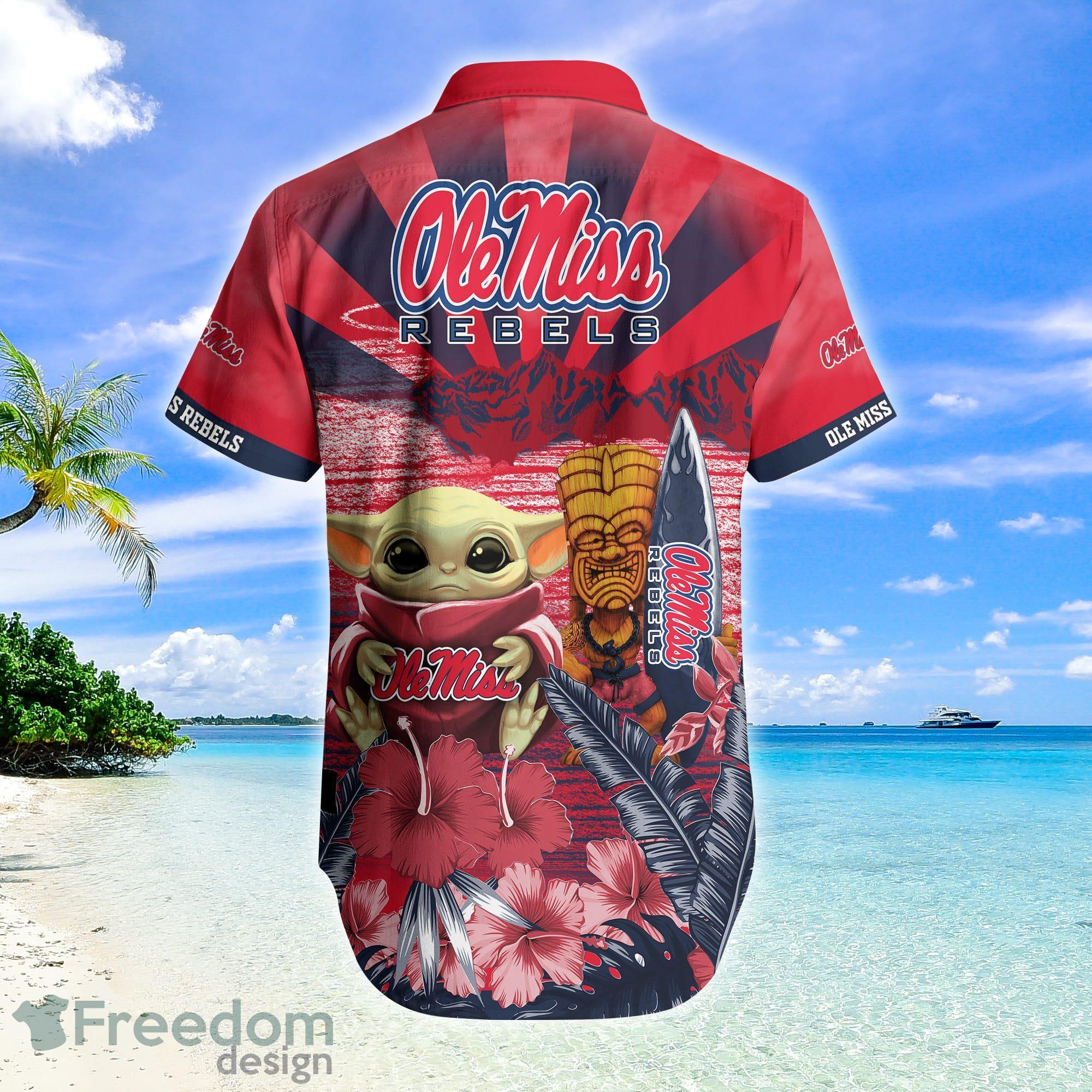 Ncaa Ole Miss Rebels Red Tropical Flowers Blue Trendy Hawaiian Shirt Aloha  Shirt - Trendy Aloha