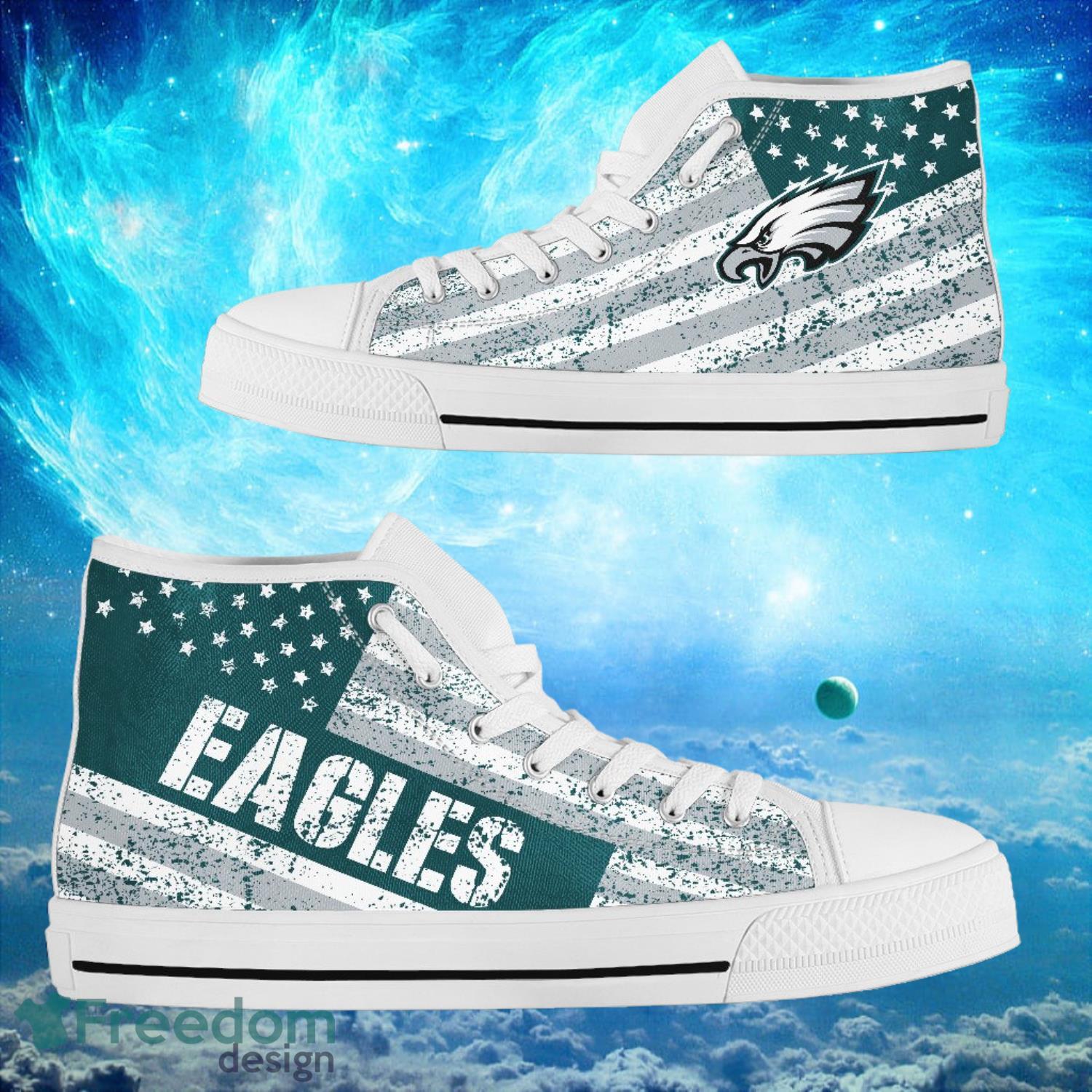 Philadelphia Eagles Custom America Flag Italic Vintage Style High Top Shoes Product Photo 2