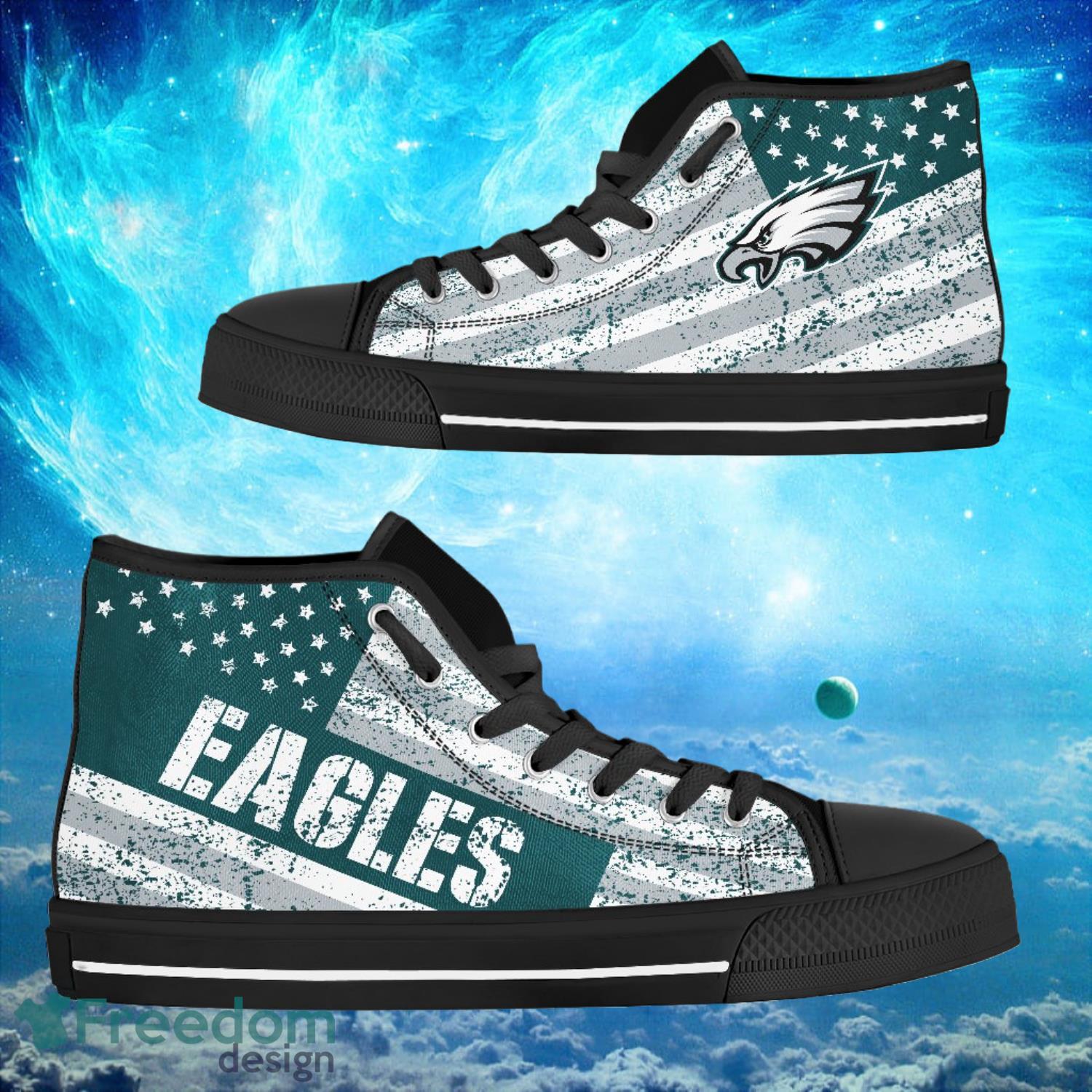 Philadelphia Eagles Custom America Flag Italic Vintage Style High Top Shoes Product Photo 1