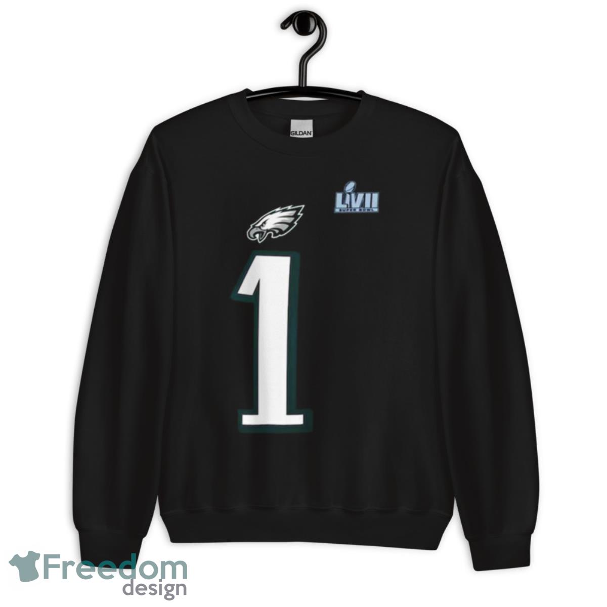 Philadelphia Eagles Jalen Hurts Nike Black Super Bowl LVII 2023 Shirt - Unisex Crewneck Sweatshirt Philadelphia Eagles Jalen Hurts Nike Black Super Bowl LVII 2023 Shirt - Unisex Crewneck Sweatshirt