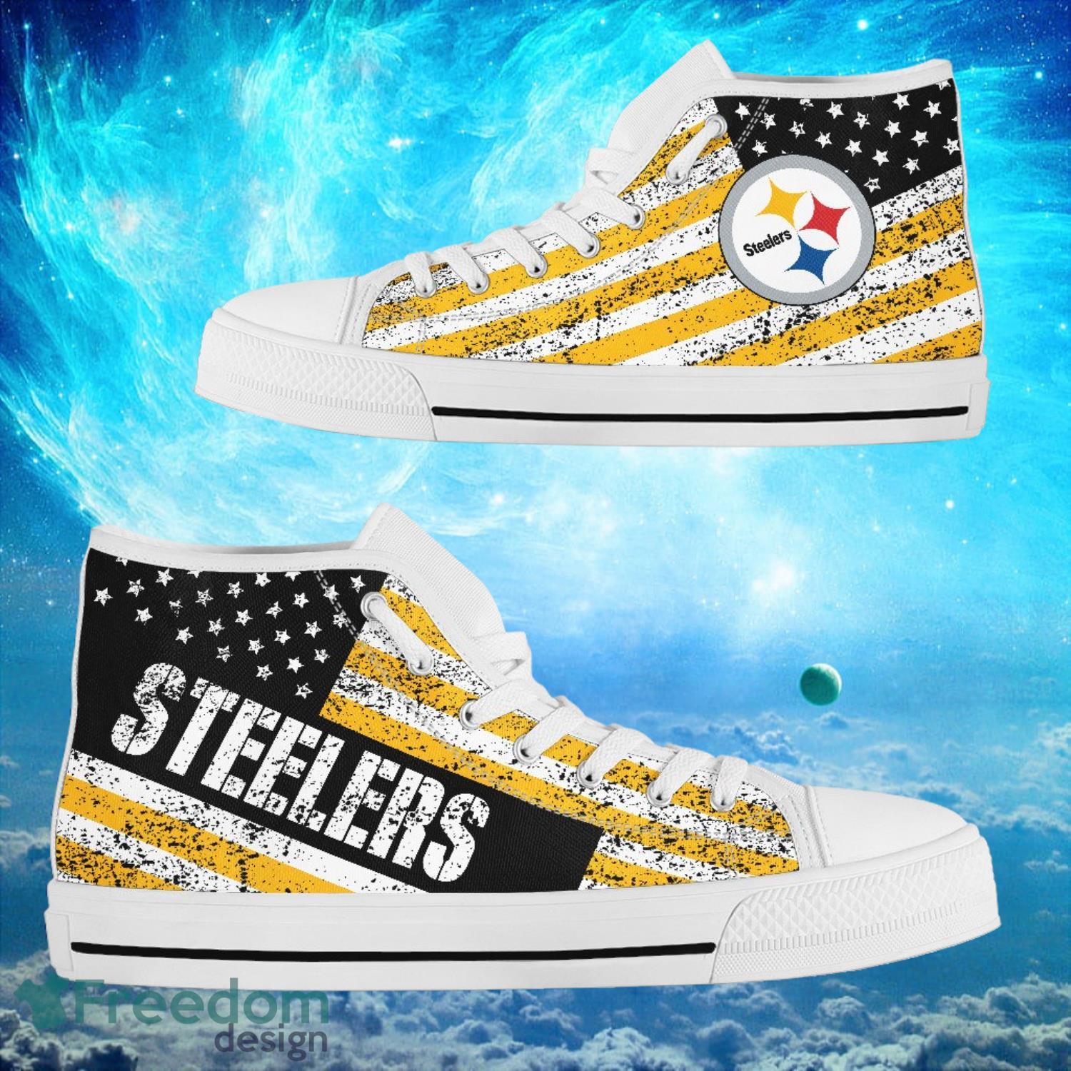 Pittsburgh Steelers Custom America Flag Italic Vintage Style High Top Shoes Product Photo 2