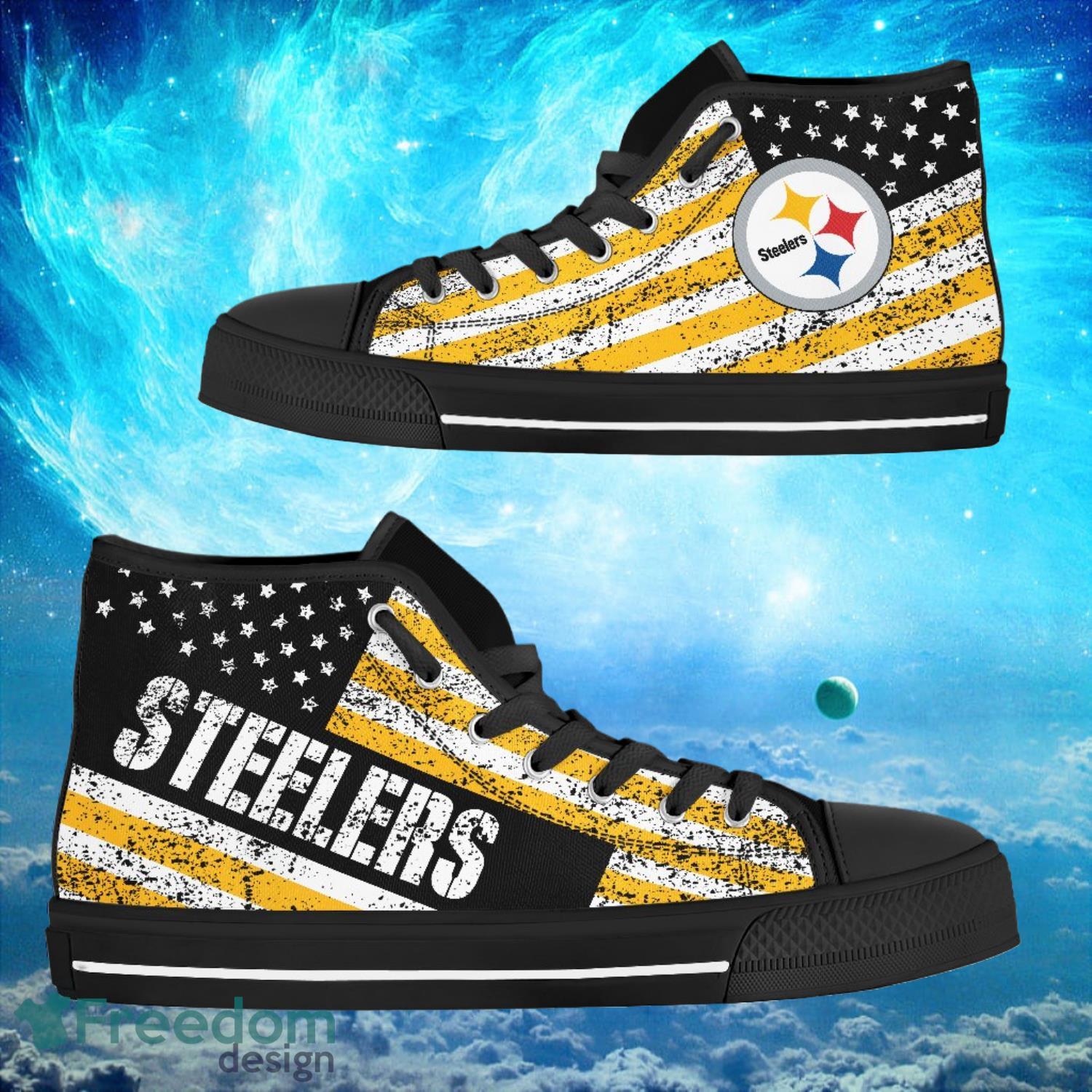 Pittsburgh Steelers Custom America Flag Italic Vintage Style High Top Shoes Product Photo 1