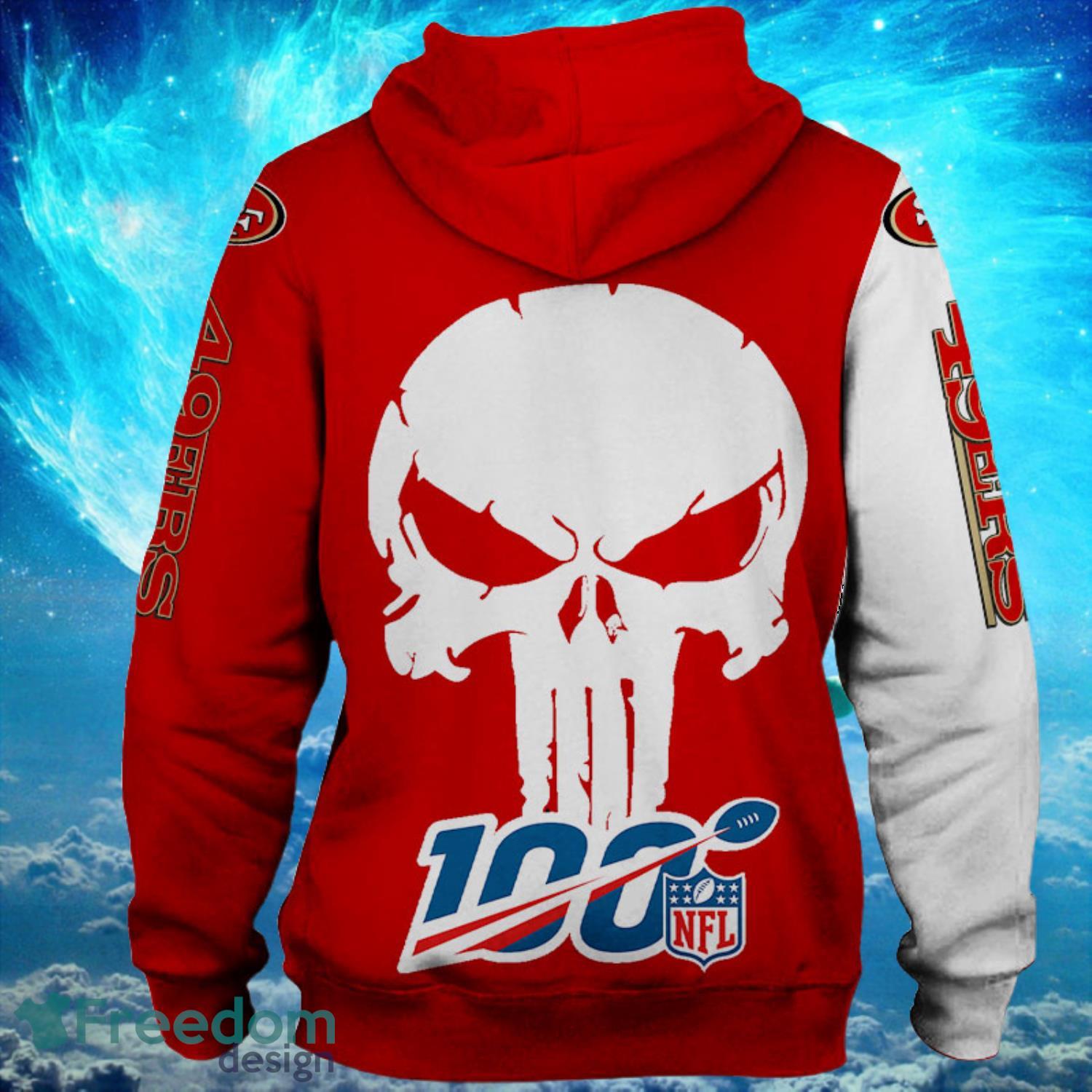 San Francisco 49ers White Skull Red Hoodies Print Full Product Photo 2